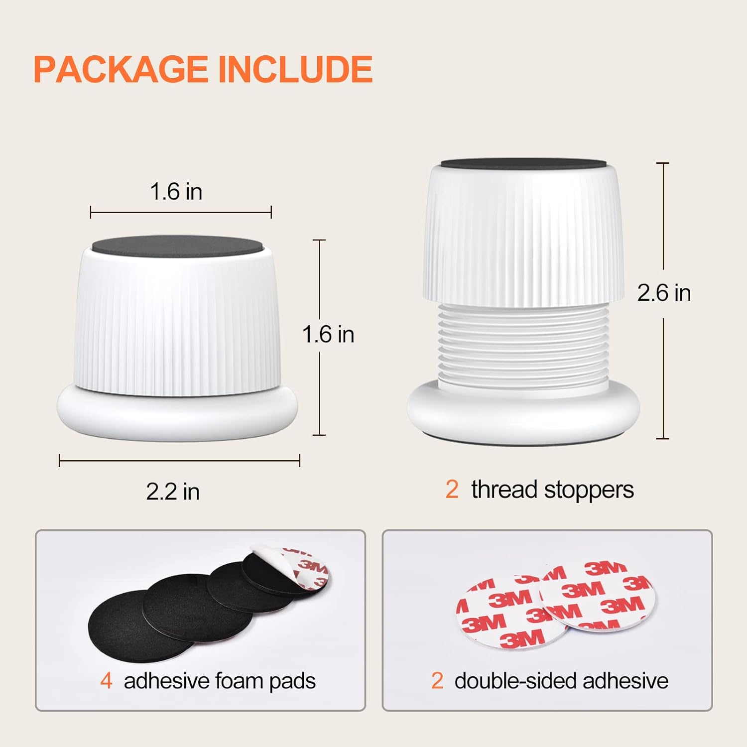 Xuenair Headboard Stoppers, 1.6-2.6 Inches Bed Wall Stopper, Adjustable Bed Frame Anti-Shake Tool, Headboard Bed Stabilizer for Wall Furniture (White - 2 Pcs) - White - 2 Pcs image number 4