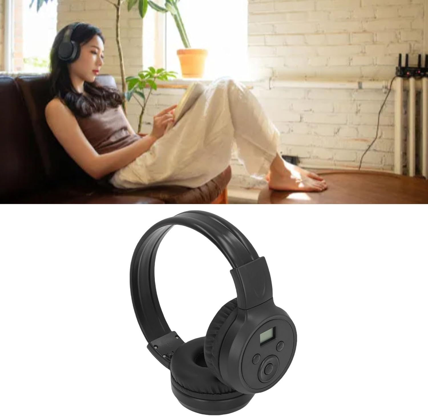 Asixxsix Portable Personal FM Radio Headphones, 50 to 108Mhz Wireless Headset Radio Ear Muffs, FM Headset with Built in Tuner, for Jogging, Meeting Receiver image number 6