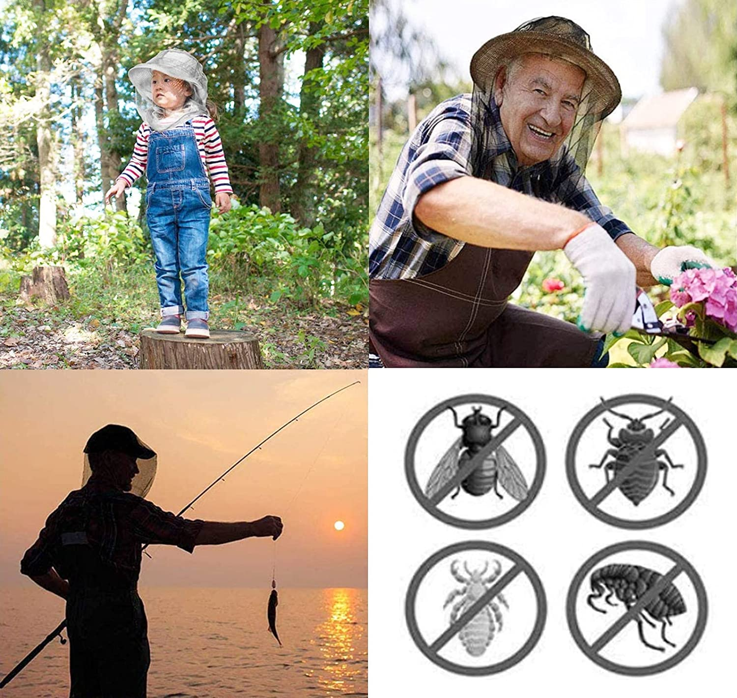 3 Pack Mosquito Prevention Head & Face Covering Mesh, Lightweight Cover Nets for Kids Adults, Outdoor Activities Elastic Band Opening Netting Protect from Insects (Hat Not Included) (Olive Green) - Olive Green image number 4