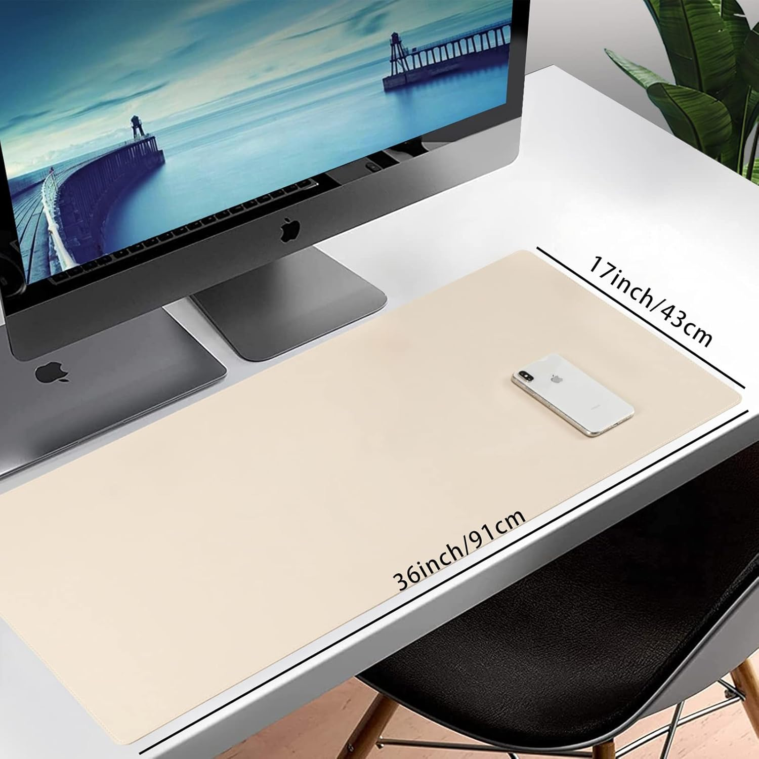 Leather Desk Pad Blotter, 36X17 Inch Big Keyboard Mouse Pad,Waterproof Non-Slip Writing Desk Computer Mat Desktop Protector for Office Home,Ivory White image number 5