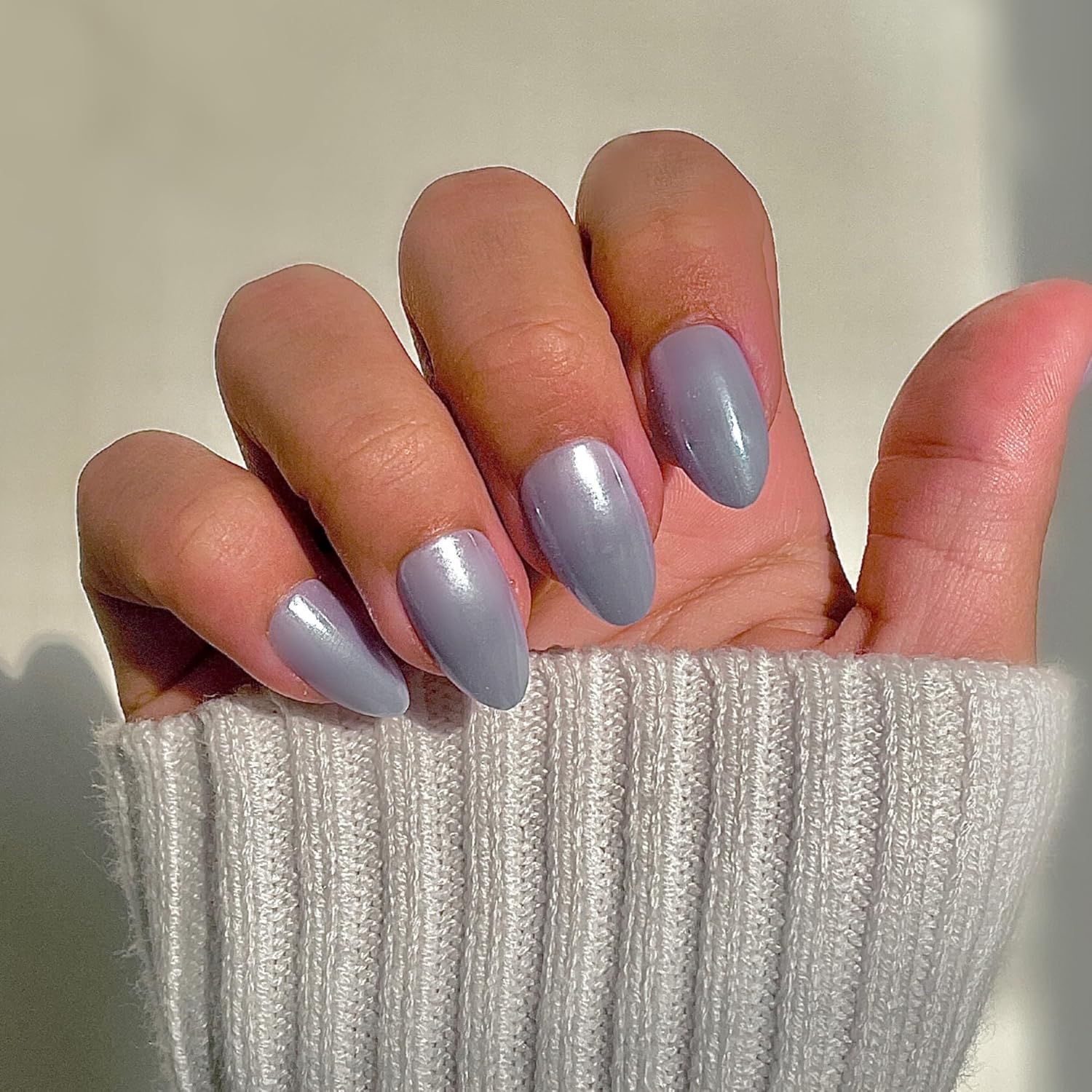 Press on Nails - Blue Glazed, Short Almond Shape, Reusable Nails in 15 Sizes - 30 Nail Kit with Glue and Sticky Tabs image number 5