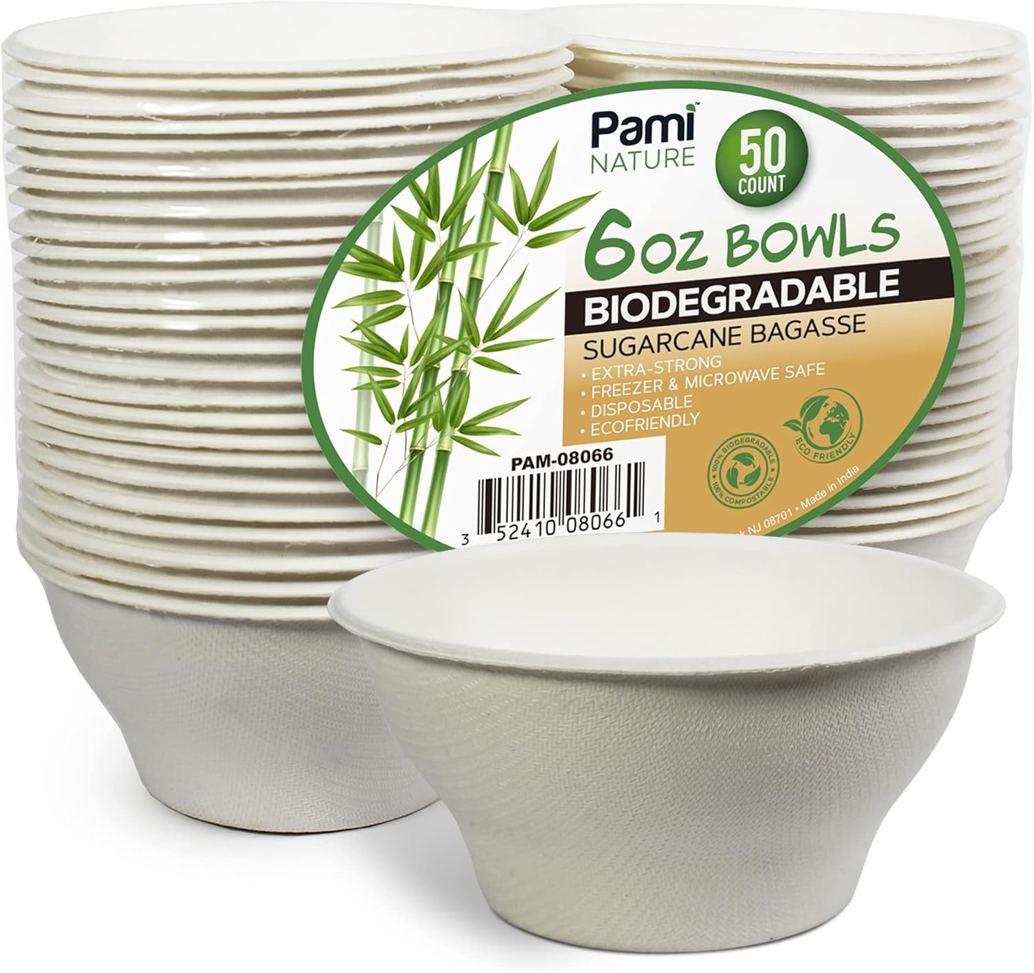 PAMI 100% Biodegradable Sugarcane Bowls [Pack of 50] Natural Compostable Soup Bowls- Planet-Friendly Bagasse Bowls for Hot & Cold Uses- Heavy-Duty Disposable Microwavable Paper Serving Bowls (5 Oz.) image number 4
