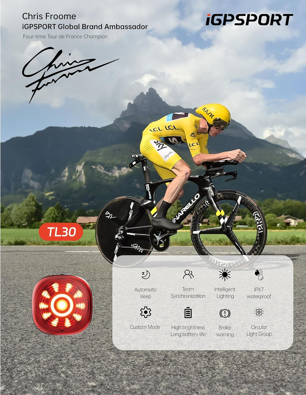 Igpsport TL30 Smart Rear Bike Light, Bluetooth 6 Modes Rechargeable 50H Run Time IPX7 Waterproof Bicycle Tail Light image number 1
