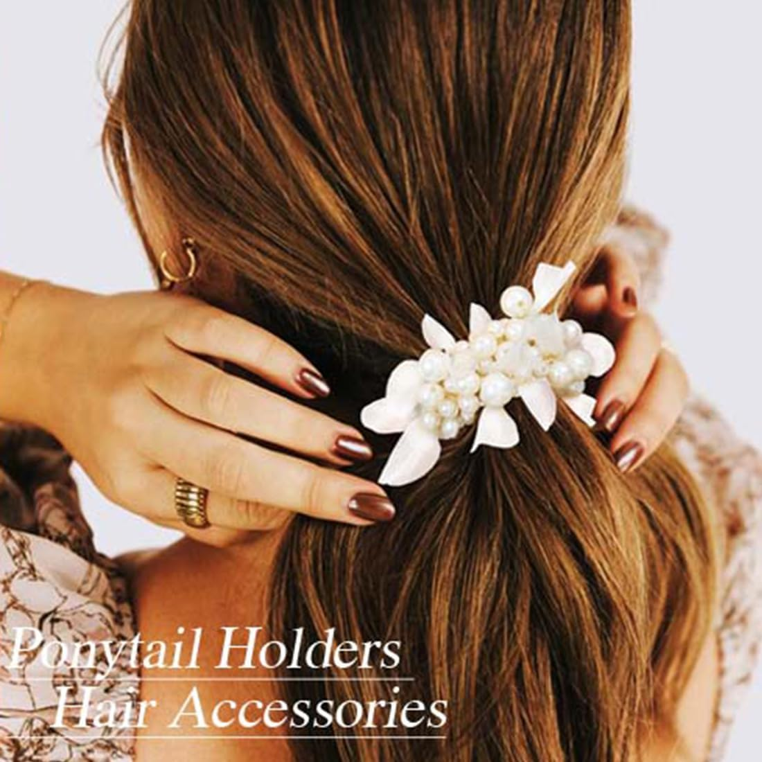 Pack of 2 Pearl Hair Bobbles Scrunchies for Women Elastic Thick Bands Soft Ropes Ponytail Holder Women Hair Accessories for Women Girls image number 3