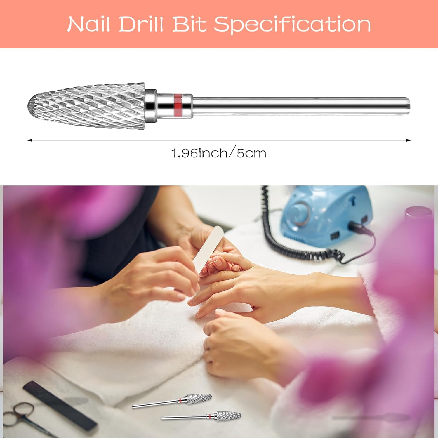 Gjinxi Safety Nail Drill Bits 2 Pcs Carbide Nail Drill Bit Remove Acrylic Hard Gels 3/32" Professional Cone Tungsten Drill Bits for Manicure Pedicure Cuticle Cleaner Polish image number 1