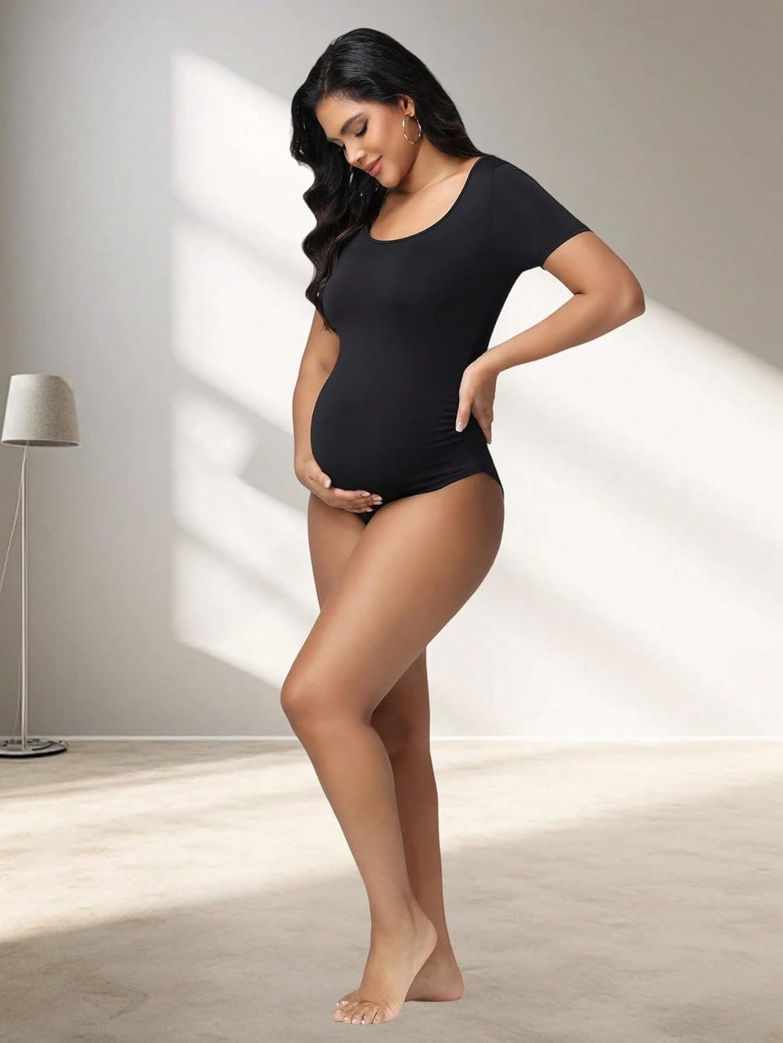 Justvh Maternity Bodysuit for Photoshoot Long Sleeve Sheer Mesh Pregnancy Bodysuit Maternity Photography Outfits image number 3