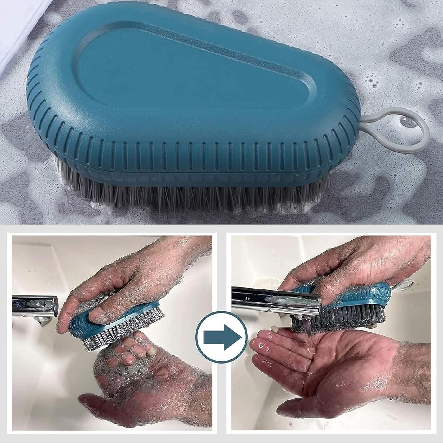 Cleaning Brush with Hanging Rope, Pack of 3 Hand Brush, Nail Brush, Nail Brushes for Bathroom, Toilet, Sink, Workshop (Deep Blue, White, Grey) image number 6