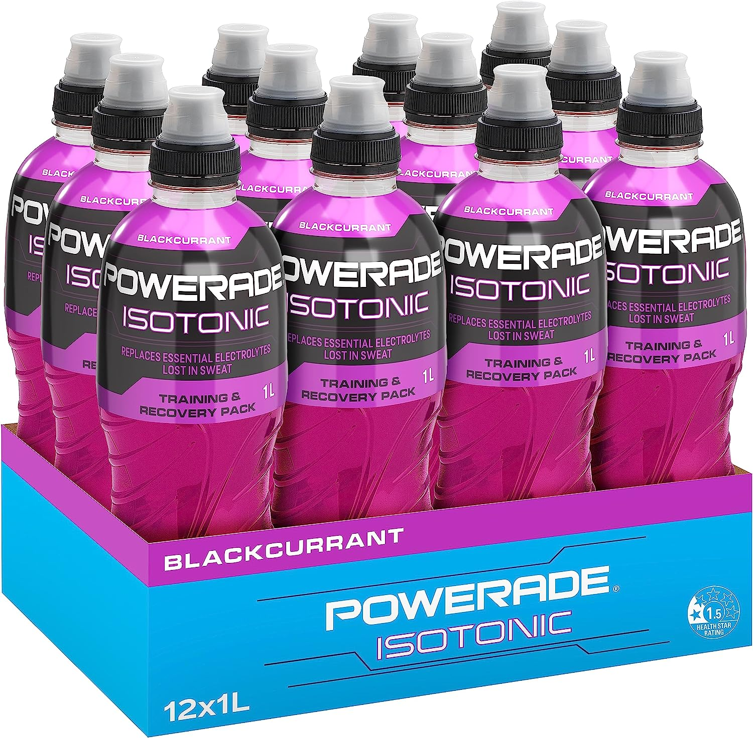 Powerade ION4 Blackcurrant Sports Drink Sipper Cap Multipack Bottles 12 X 1L image number 3