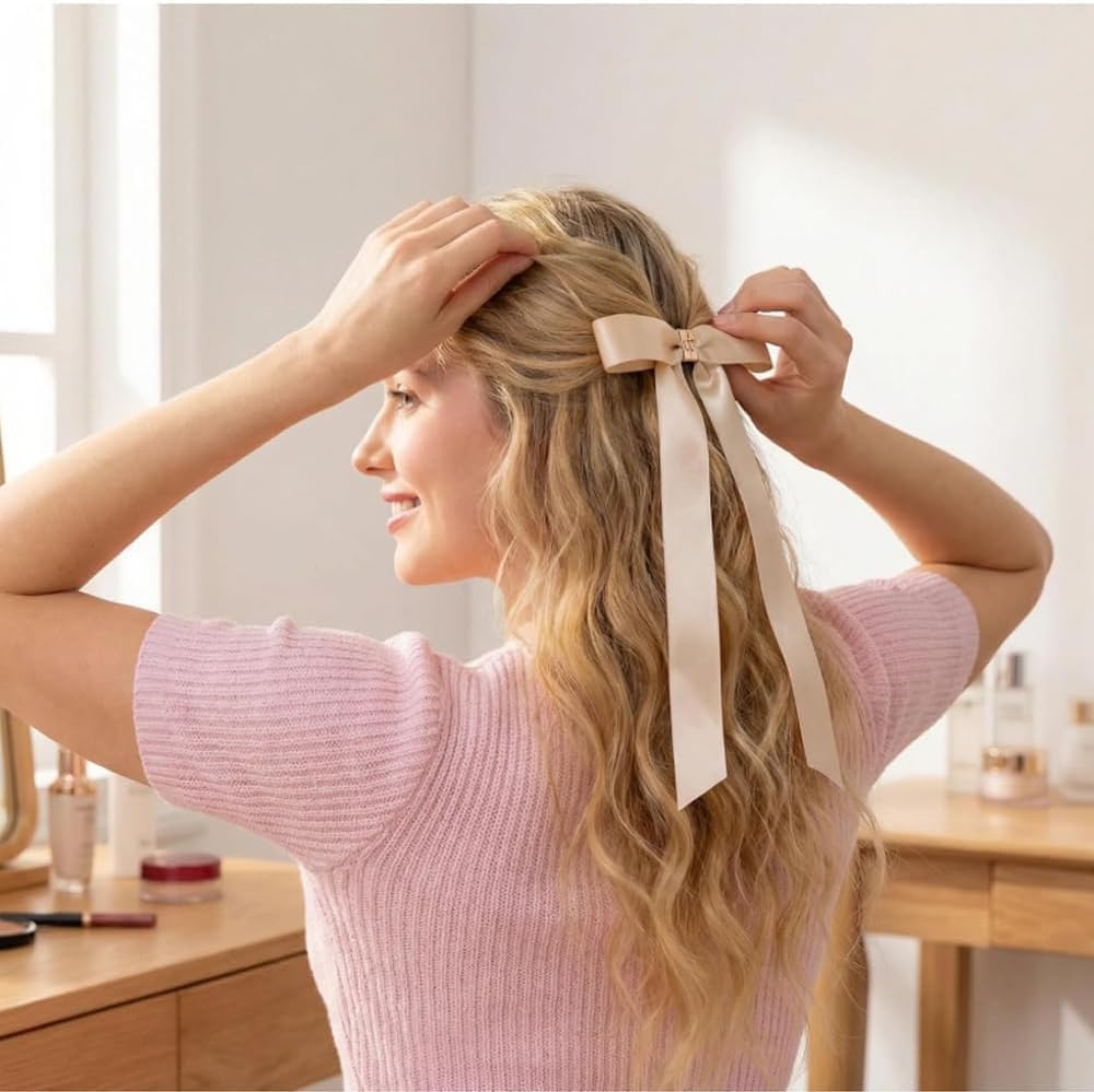 2026 New Metal Bow Magnetic Hairs Clip, Magnetic Hair Clips &ndash; Strong Hold No-Slip Magnetics Hair Styling Clips, Detachable Satin Ballet Ribbon Hairpin for All Hairs (Gold) - All image number 5