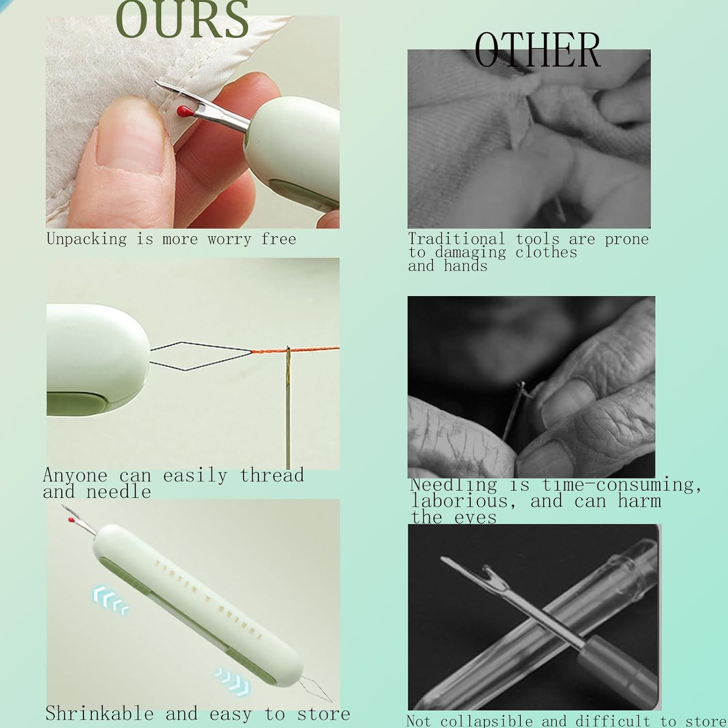 Rookii 2 in 1 Needle Threaders and Seam Ripper.2025 New Quick Plug-In Needle Threaders Seam Rippers for Sewing, Needle Threading and Seam Remover Sewing Seam Ripper Tools Sewing Supplies (Green) image number 2