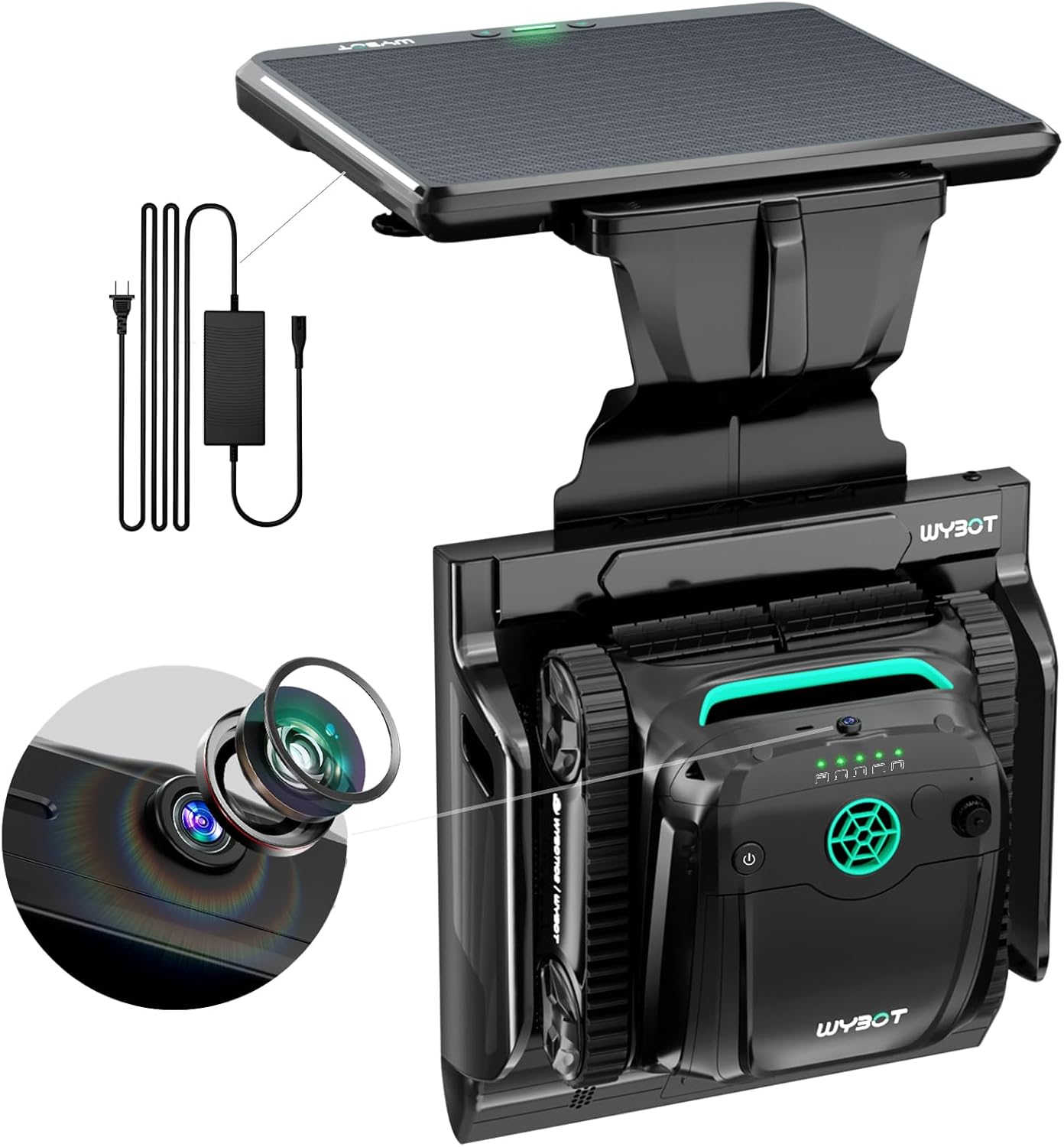 (2025 New) WYBOT S2 Solar Vision Robotic Pool Vacuum Cleaner, AI Vision, Smart Auto Parking & Dual Charging, Enhanced Scheduled Cleaning, 3D Adsorption System, for In-Ground Pools, Grey & Green