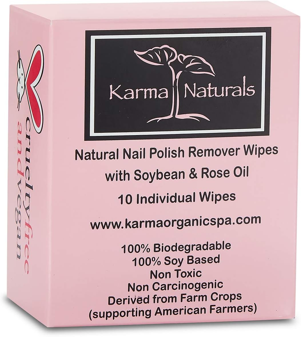 Karma Unscented Nail Polish Remover Wipes; Non-Toxic, Vegan, Cruelty-Free &ndash; Pack of 10