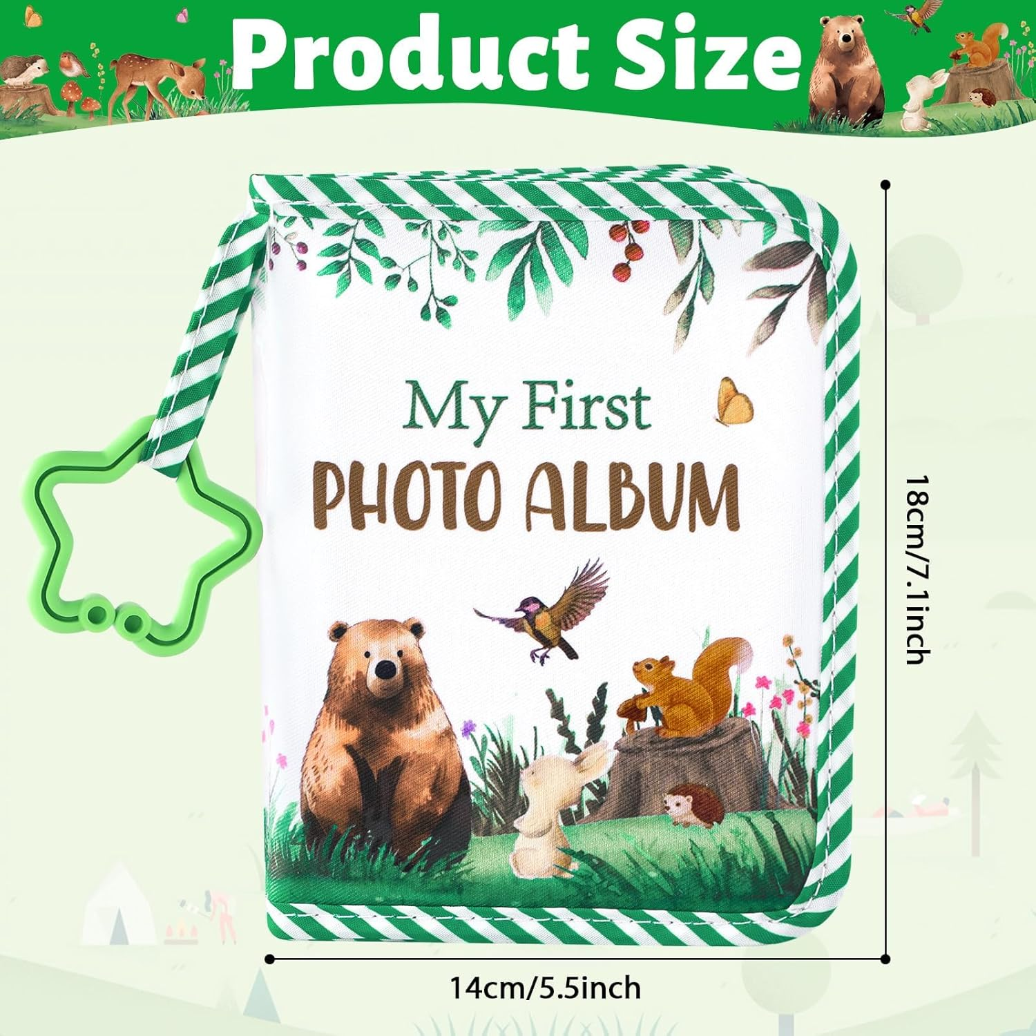 ZOIIWA Baby'S My First Family Album Soft Photo Cloth Book Greenery Bear My First Book of Photos Baby Memory Album Gift Holds 4X6 Pictures for Babies Newborn Toddler & Kids Girls Baby Shower image number 3