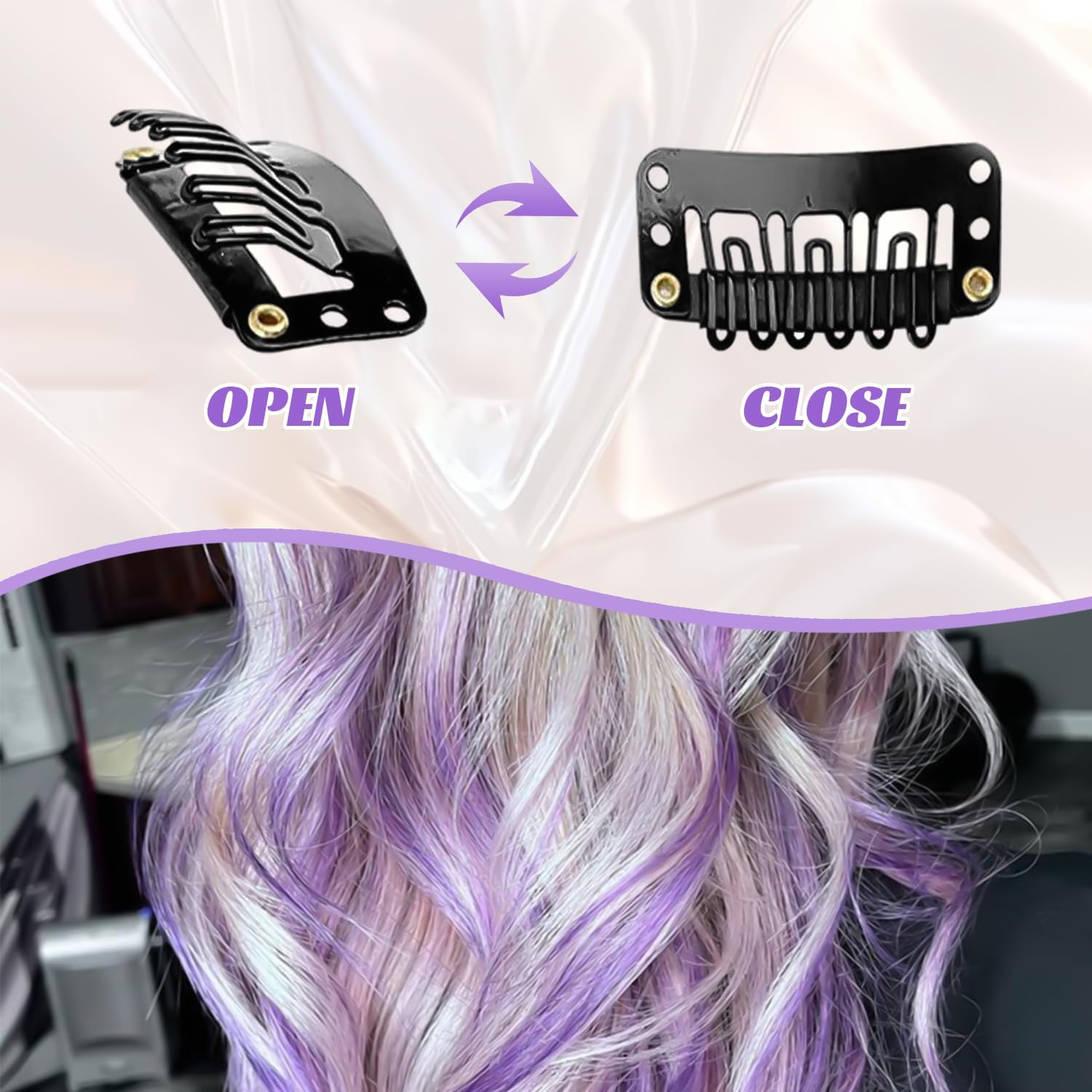 10 Pcs Purple Hair Extensions | 22 in Long Straight Fake Hair | Clip in Hair Extension | Hair Accessories for Girls (Light Purple) - Lake Blue image number 2