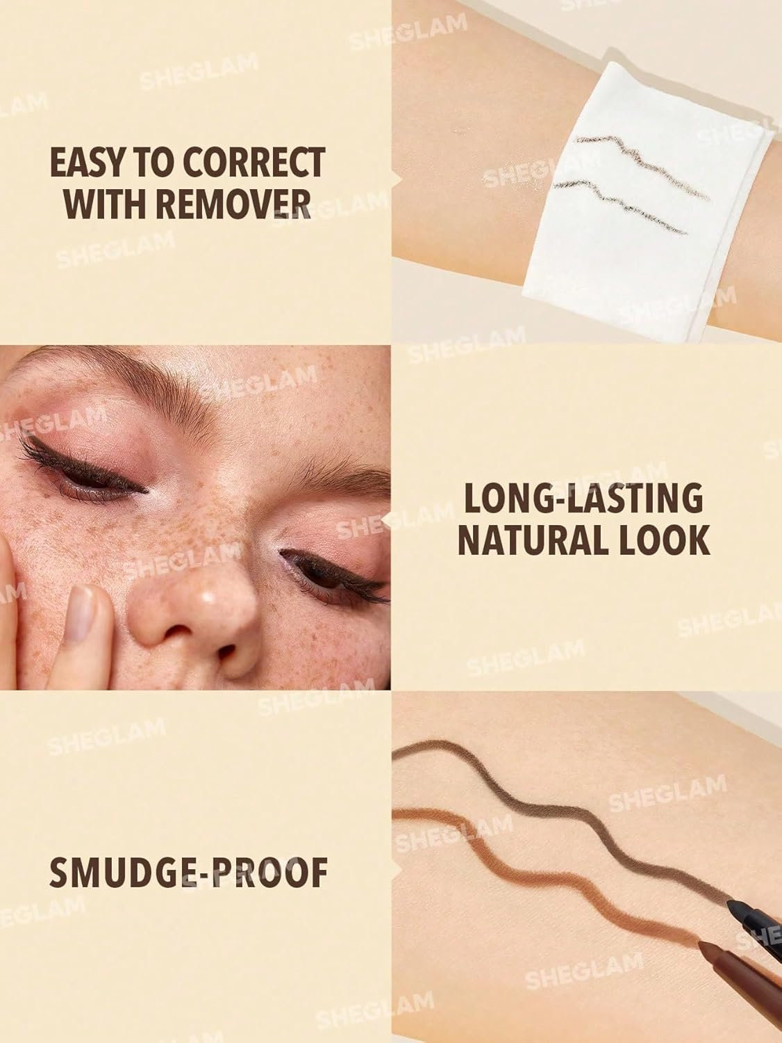 SHEGLAM On-Line Creamy Eyeliner Waterproof Matte Gel Eyeliner Pencil Smudge-Proof Long Lasting Nourishing Eyeliner with Botanicals Sodium Hyaluronate-Brown image number 5