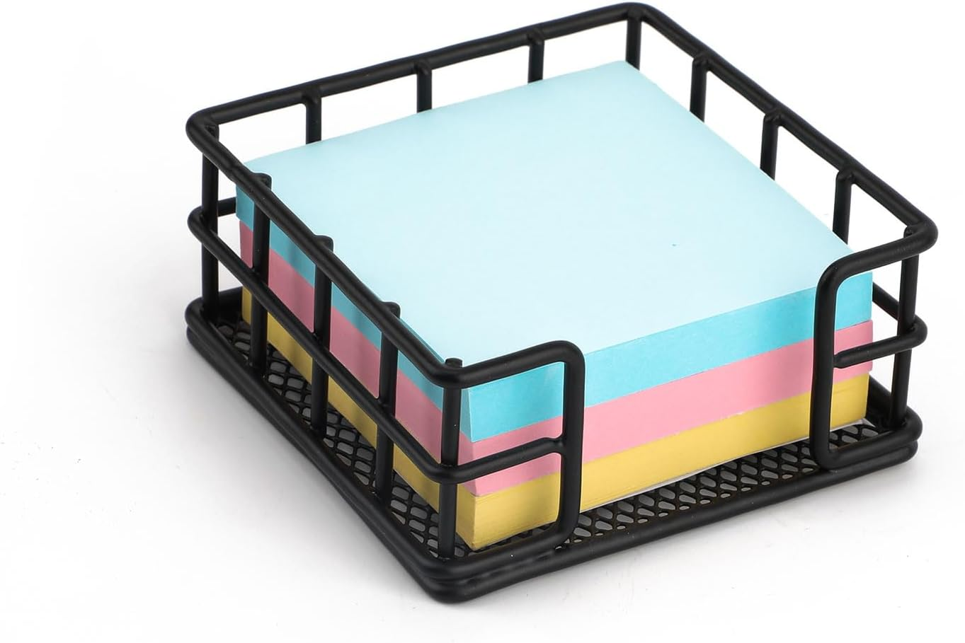 NQEUEPN Metal Sticky Note Holder, 3.54X3.54X1.69 Inch Square Sticky Note Dispenser Memo Pad Holder Self-Stick Note Pad Holder Sticky Note Organizer for Desk Office Home Dormitory (Black) image number 4