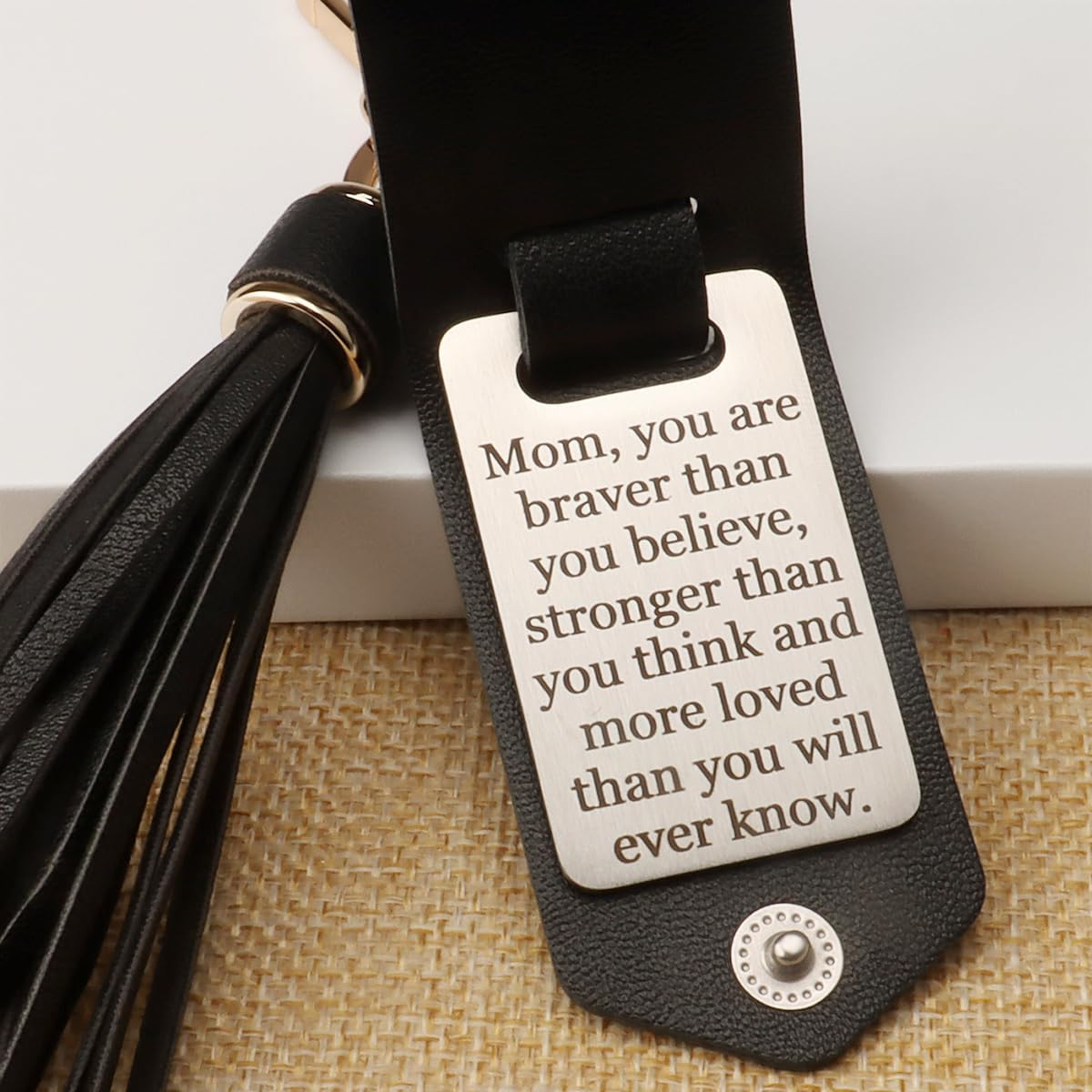UGELOKI Engraved Leather Keychain for Mom - Mothers Day, Birthday, Christmas Gift for Women - Mom - Black C image number 2