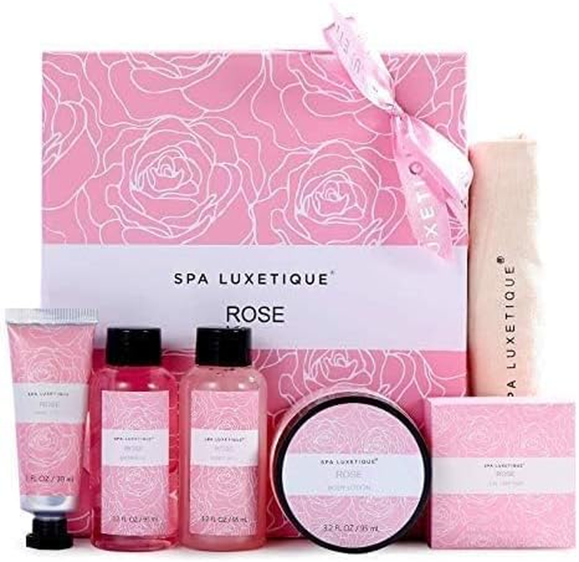 Birthday Gifts for Women Spa Luxetique Gifts for Women, 6Pc Rose Gifts Set, Self Care Gift Basket for Her, Mom, Sister, Teacher, Perfect Mothers Day, Birthday, Christmas, Valentines Day Gifts, Christmas.