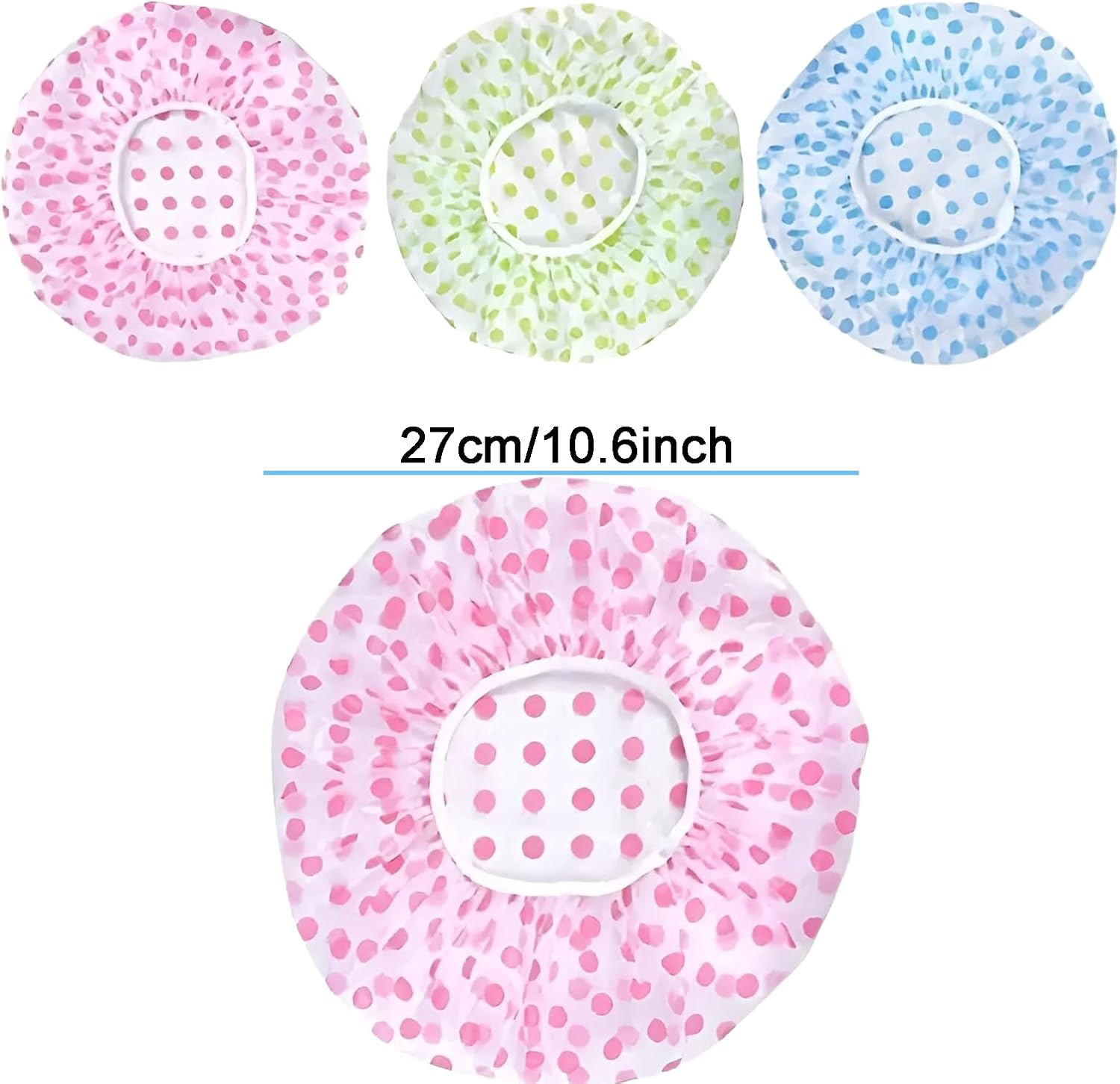 Rylaxzon 3Pcs Multi - Purpose Adjustable Polka Dot Shower Caps for Women, Kids and Baby Care - Waterproof Reusable for Bath, Face Care, Kitchen, Cleaning image number 4