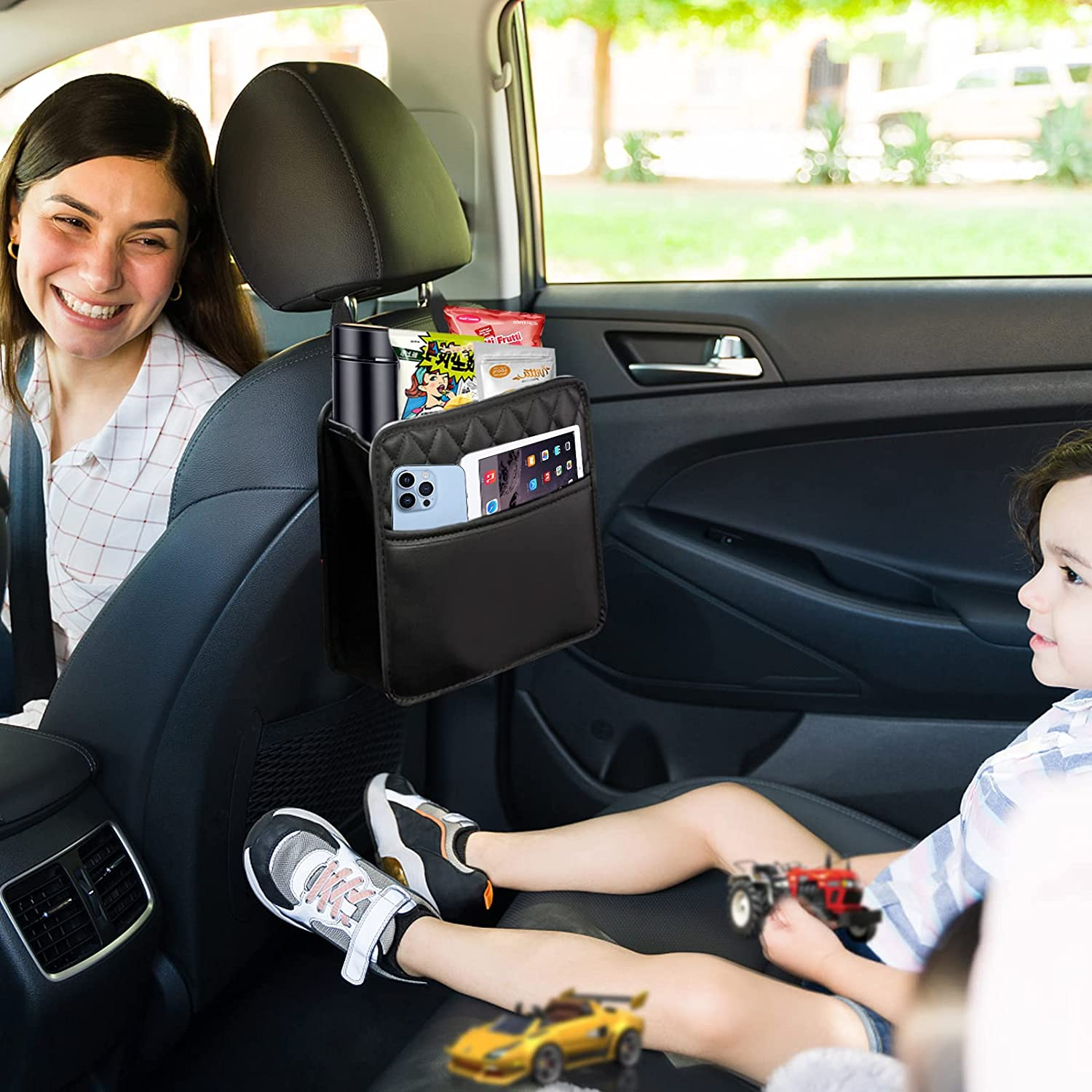 Backseat Car Organiser, Car Net Pocket Handbag Holder, 2 Pack Car Seat Back Hanging Bags, Multi-Pocket All Purpose Car Trip Storage Box for Ipad, Bottles, Toys, Books, Tissues, Etc image number 5