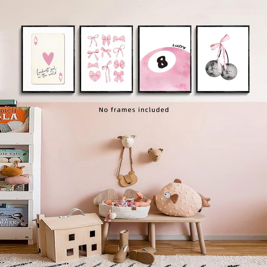 Pink Room Decor Aesthetic Wall Art Prints Poster, 8X10 Inch Canvas Prints Unframed Set of 4 Posters for Teen Girls Bedroom Dorm Decor image number 3
