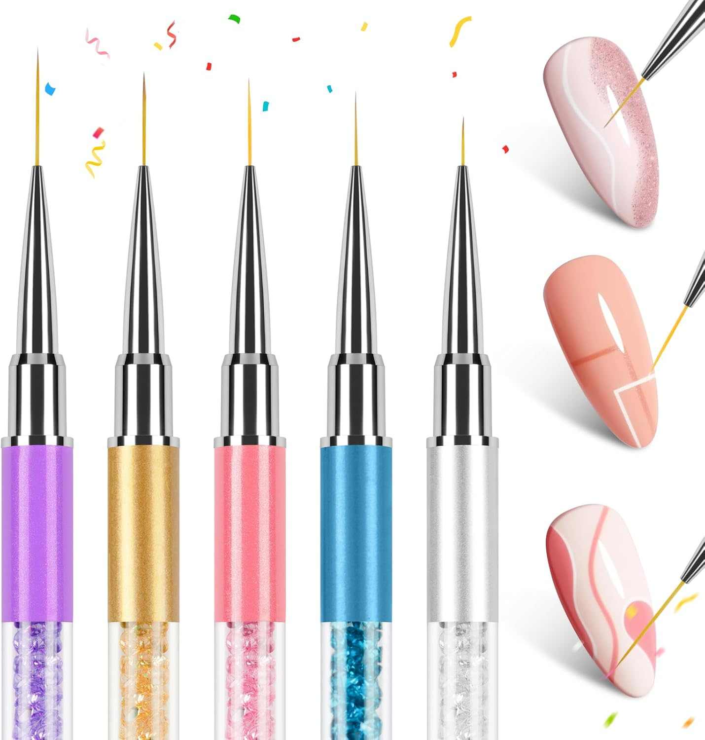 AYBUY Nail Art Pen, 5 Colours Nail Polish Pen Set, Nail Art Pen, DIY Line Nail Art, Graffiti, Art Beauty Decorating, Manicure Tools for Halloween, Christmas, Carnival image number 3