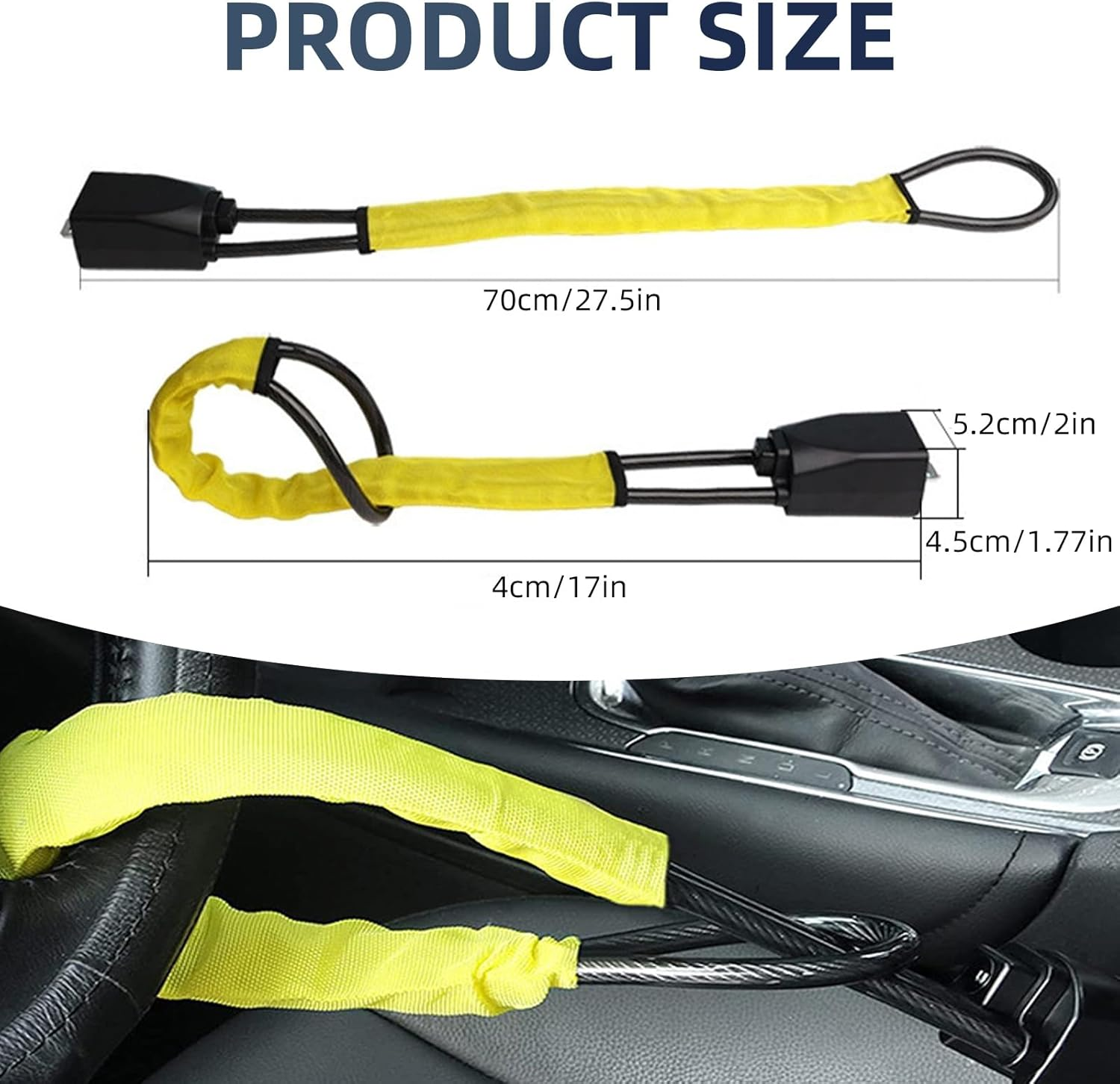 Steering Wheel Lock Seat Belt Universal anti Theft Car Device Prevention ， Bring 3 Keys， Max 17 Inch Length, Small and Light-Weight, Multi-Functional, Fit Most Vehicle. (Orange) image number 2