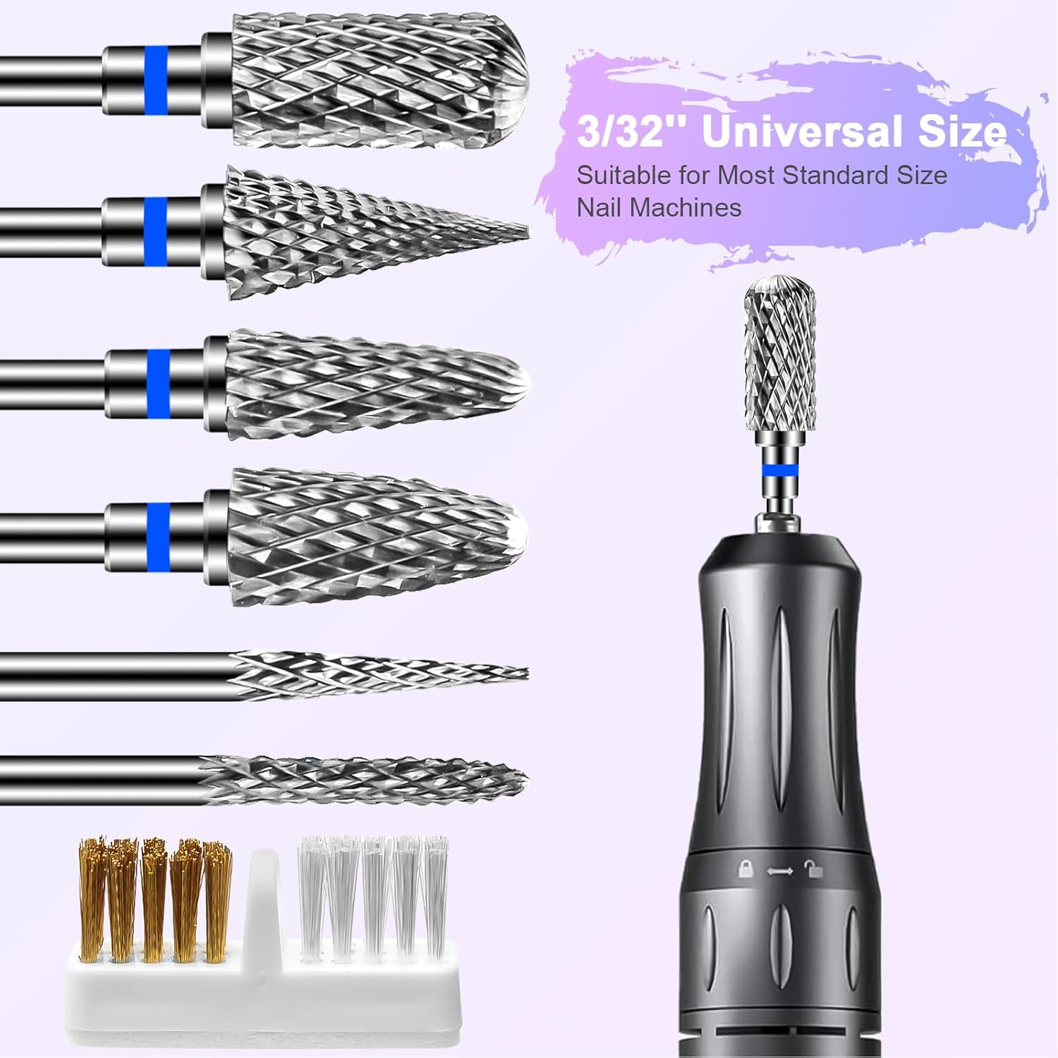 Diesisa 6 Pack Nail Drill Bits for Acrylic Nails, 3/32" Shank Drill Bits for Nails Professional Electric Cuticle Drill Bit, Cuticle Cleaner Nail Gel Polish Remover Tool for Home Salon Nail Bits-Blue image number 5