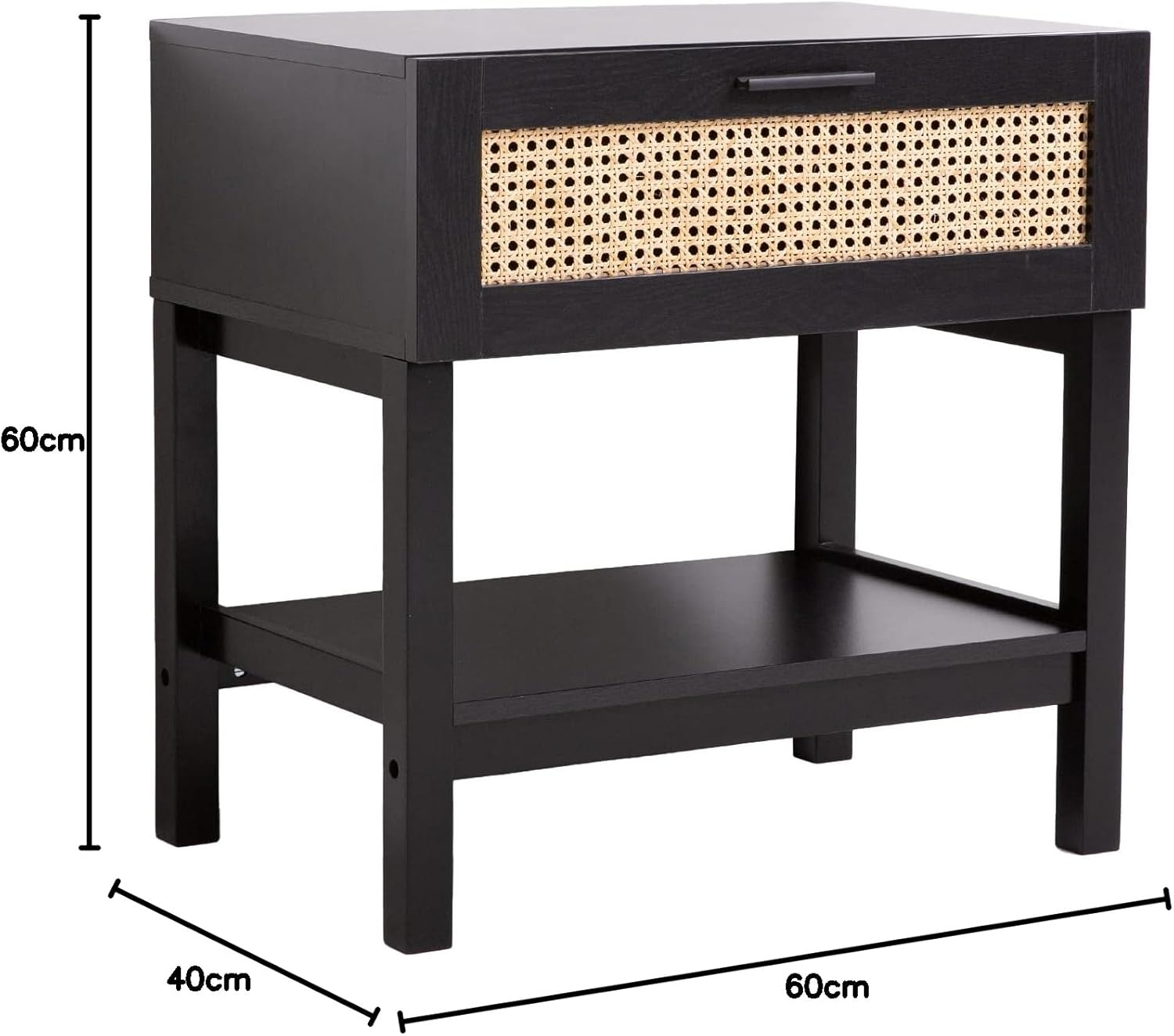 Casa Decor Bedside Table Tulum Rattan Nightstand Storage Cabinet with Drawer, Black image number 4