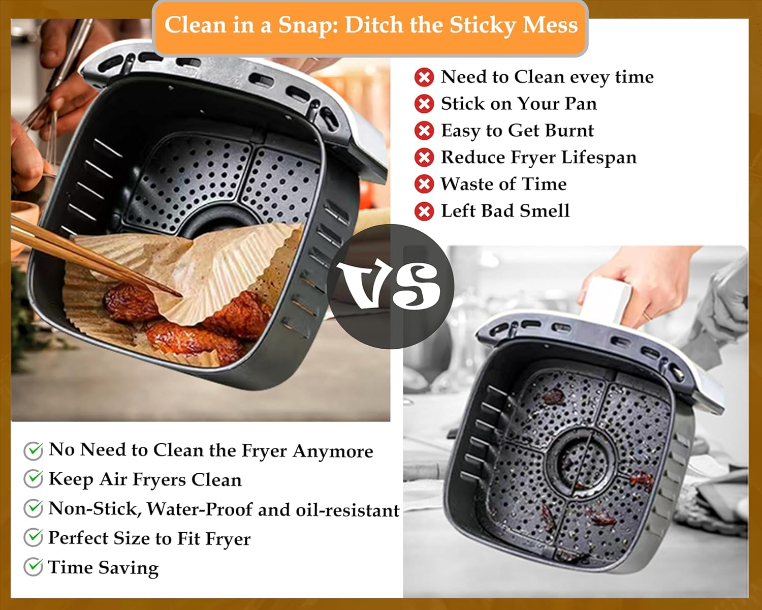 Premium 6.3Inch Square Air Fryer Liners, [200Pcs/Pack] Disposable Air Fryer Paper, Food Grade Baking Tray for 2-5QT Air Fryers - Air Fryer Accessories.