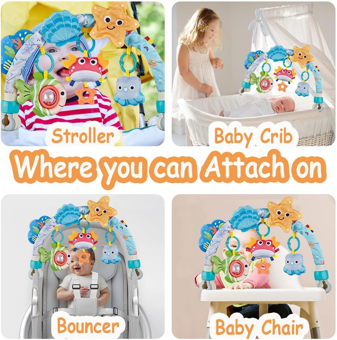 Baby Arch Activity Toy for Infant ＆ Toddlers, Fits Stroller, Car Seat and Bassinest, Baby Adjustable Crib Hanging Toy with Rattles, Stimulates Baby'S Senses and Motor Skills Development