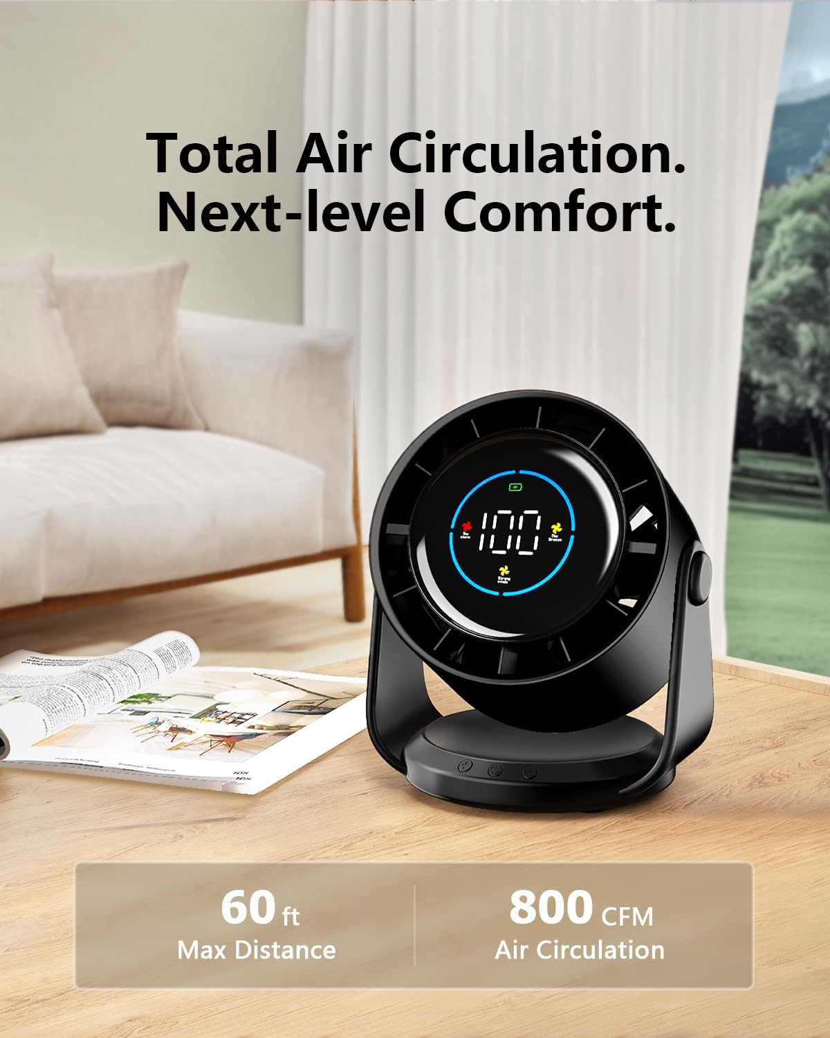 Table Fans, Handheld Portable Turbo Fan Ultra Quiet Desk Fan, Digital Display Rechargeable USB, 105&deg;Tilt 100 Speeds, Wall-Mounted Design, Portable Fans for Home Office Kitchen Travel Camping - Black image number 5