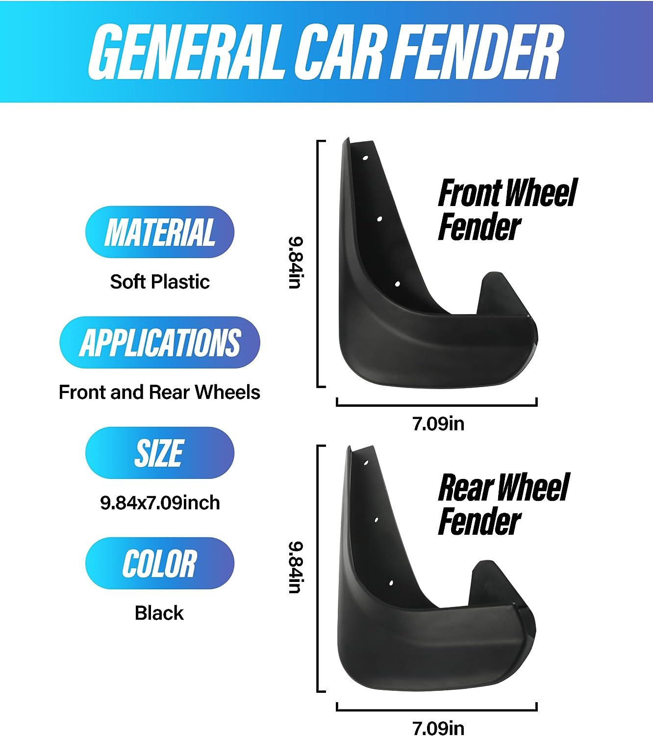 ESEWALAS 4PCS Mud Flaps,No Drilling Mudguards Mudguards Mudflaps with Hardware Kits,Front and Rear Side Splash Guards Winter Vehicle Sediment Protection,Car Mud Flaps Splash Guards Replacement image number 2