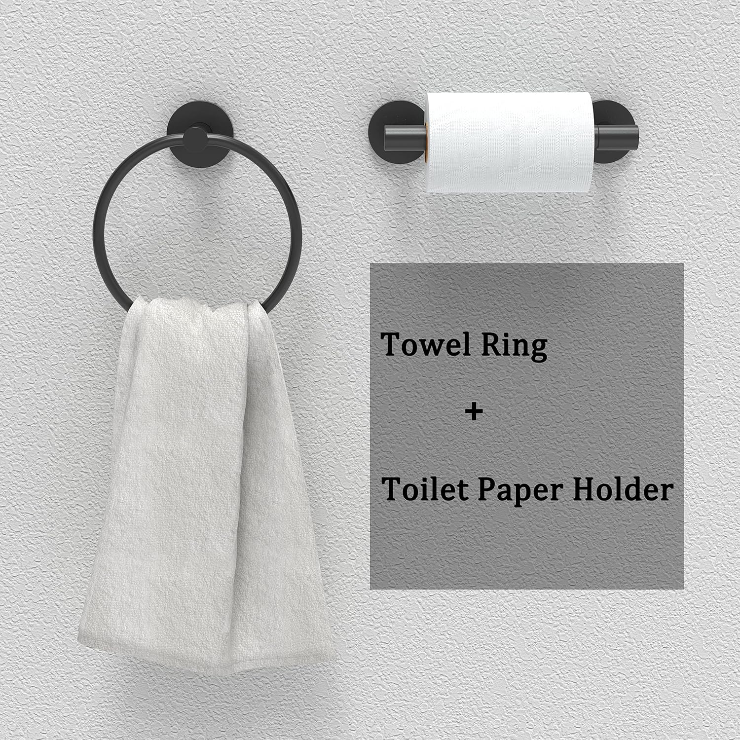 RARXTR Matte Black Toilet Paper Holder & Towel Ring SUS304 Stainless Steel 2Pc Bathroom Hardware Set with Double Post Pivoting Toilet Paper Roll Holder Wall Mount & Bathroom Towel Holder Set image number 3