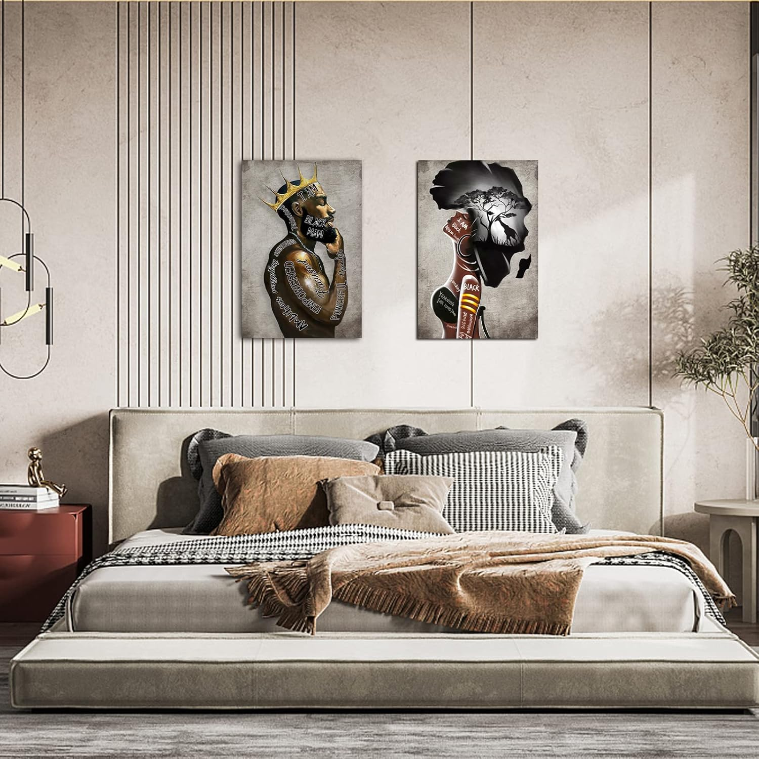 Framed Wall Art Prints Decor, African American Wall Art Black King Man and Women Coupleportrait Wall Art,Inspirational Afro Poster, Canvas Painting Decorate for Living Room, Bedroom (12"X16") image number 3