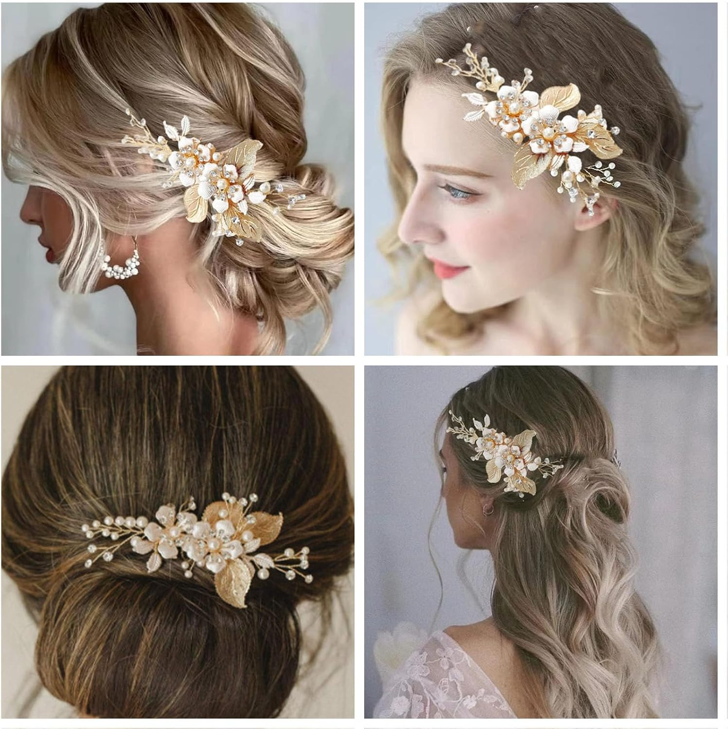 Dinghaole Gold Wedding Hair Clip, Crystal Pearl Hair Pins Accessories, for Women Girls Brides Bridesmaid Hair Pieces Comb Proposal Prom Birthday Party Accessories Decorative image number 6