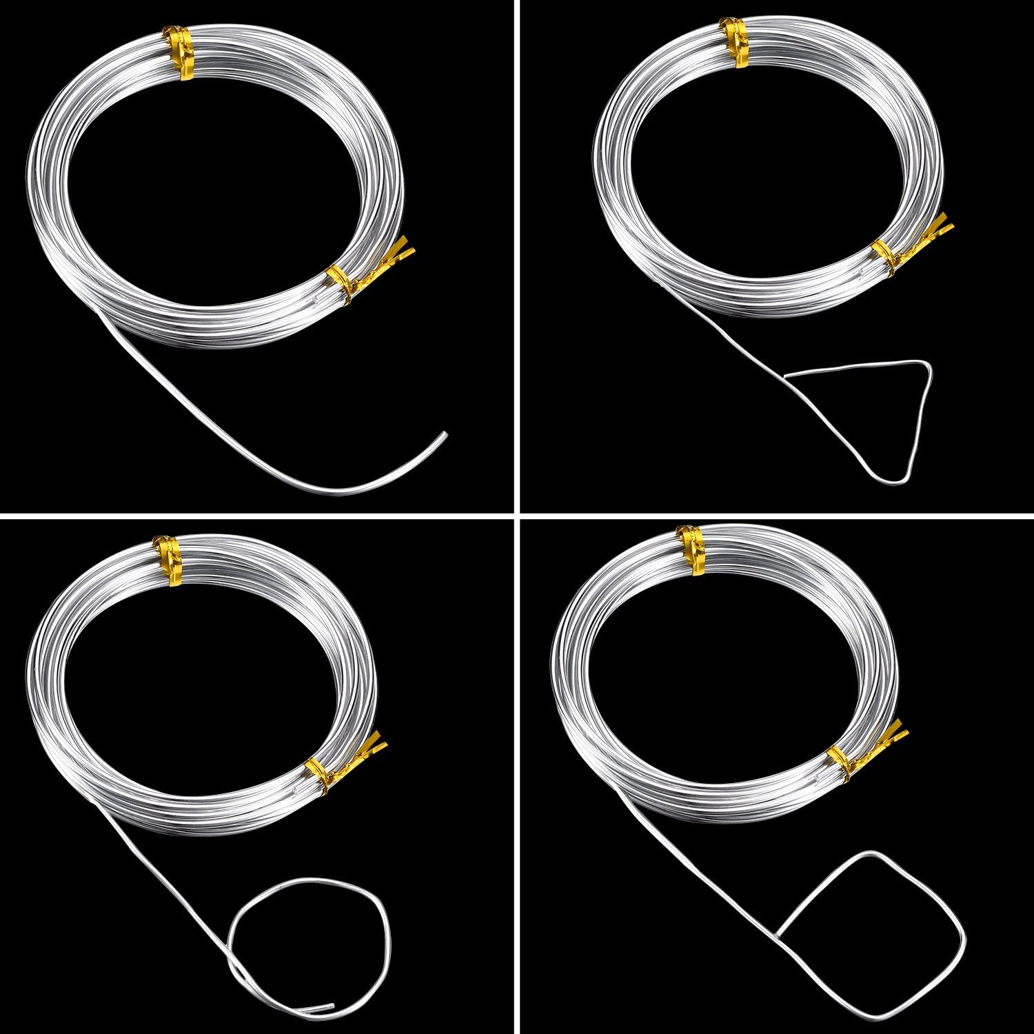 BBTO Silver Aluminum Craft Wire 4 Sizes (1 Mm 1.5 Mm 2 Mm and 2.5 Mm in Thickness) Bendable Metal Wire for DIY Sculpture and Crafts 4 Rolls Each Roll 16.4 Feet