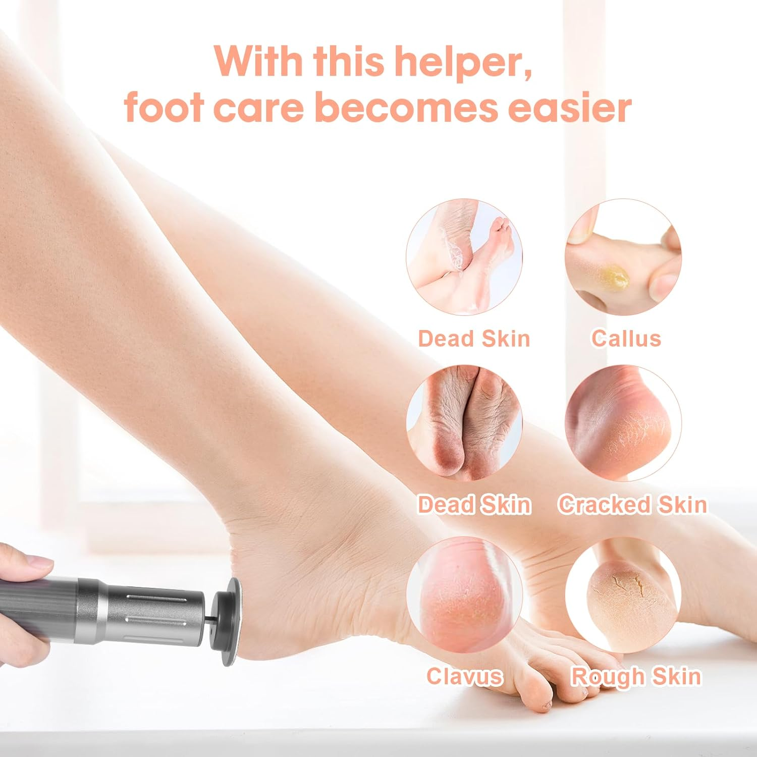 Carehabi 2 in 1 Electric Callus Remover, Callus Removal, Foot Electric Foot Sander, Wireless for Feet with Sandpaper, with 6 Speeds and Digital Display for Women and Men image number 6
