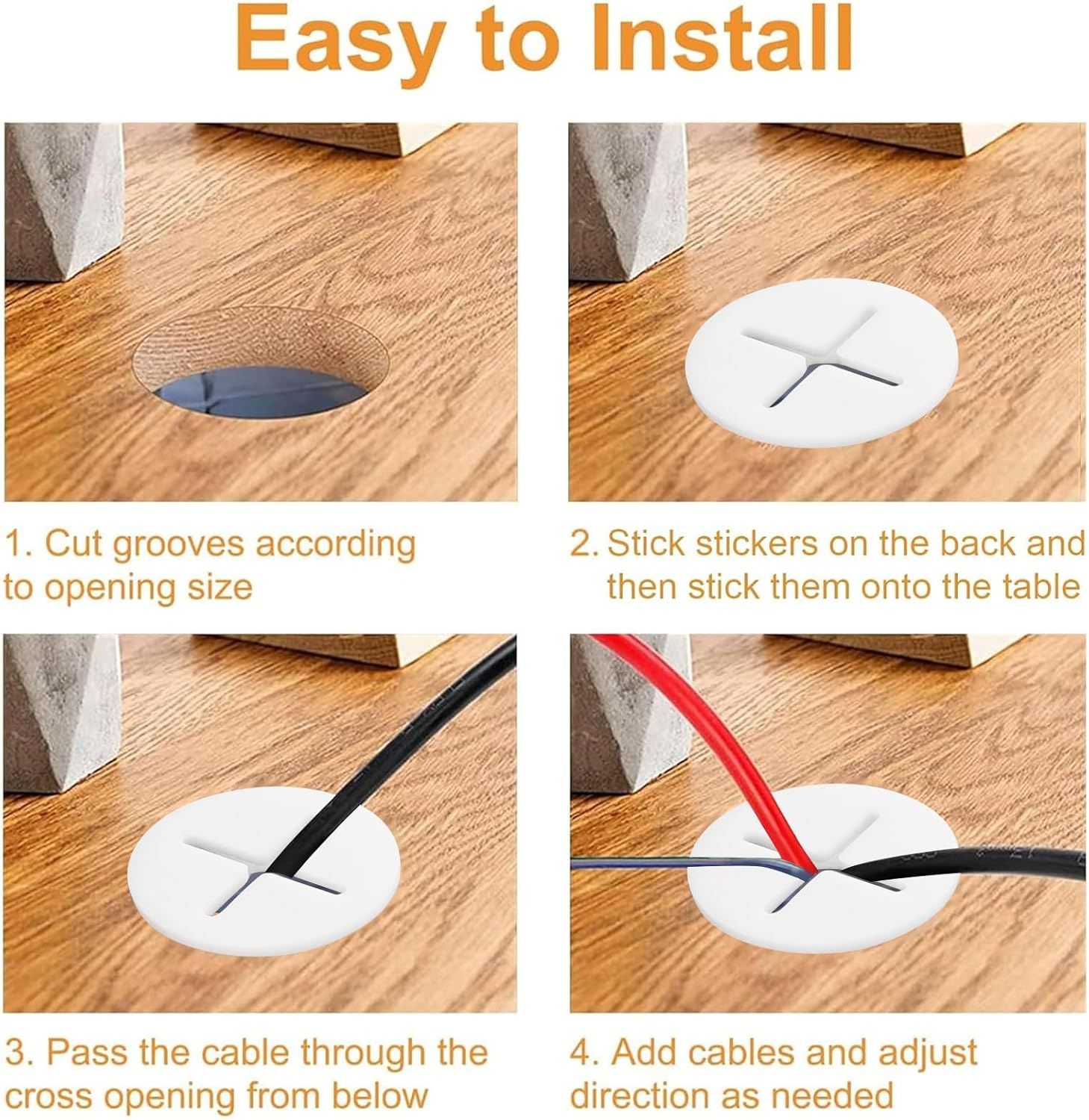 Morobor 6Pcs Flexible Silicone Cable Cord Grommet, 25Mm White Rubber Grommets for Desk, Table, Wire Hole Cover Cable Management Wire Organizer image number 5