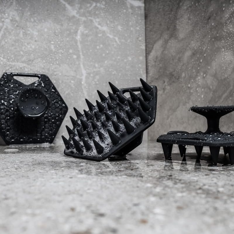 Beard Scrubber - Silicone Facial Hair Exfoliator & Brush - Deep Cleans, Unclogs Pores, Promotes Hair Growth, & Removes Beardruff - Soft-Touch Shower & Bathroom Accessory (Black, One Size) image number 2