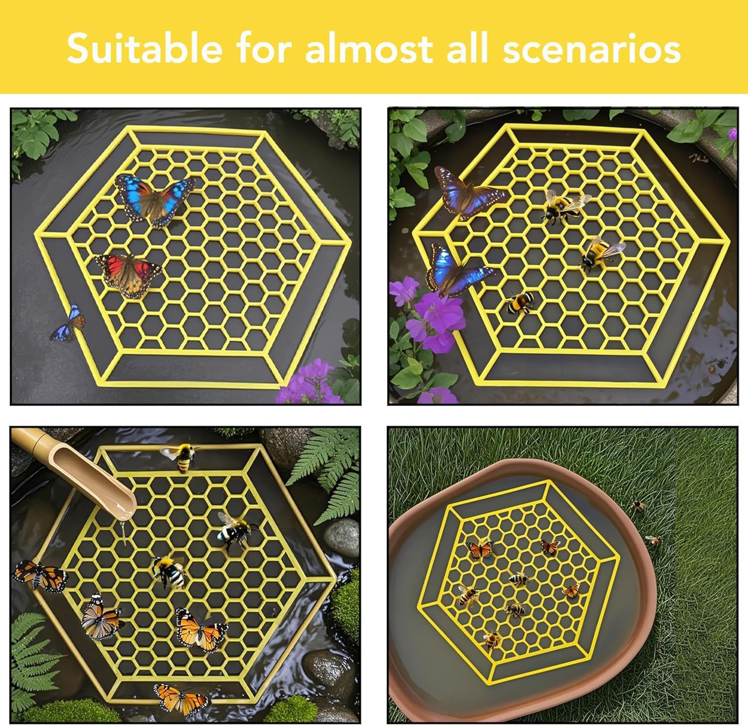 Floating Bee Island, 4 Pack, 7.1 Inch Pollinator Watering Station, Butterfly Bath Feeder for Outdoors