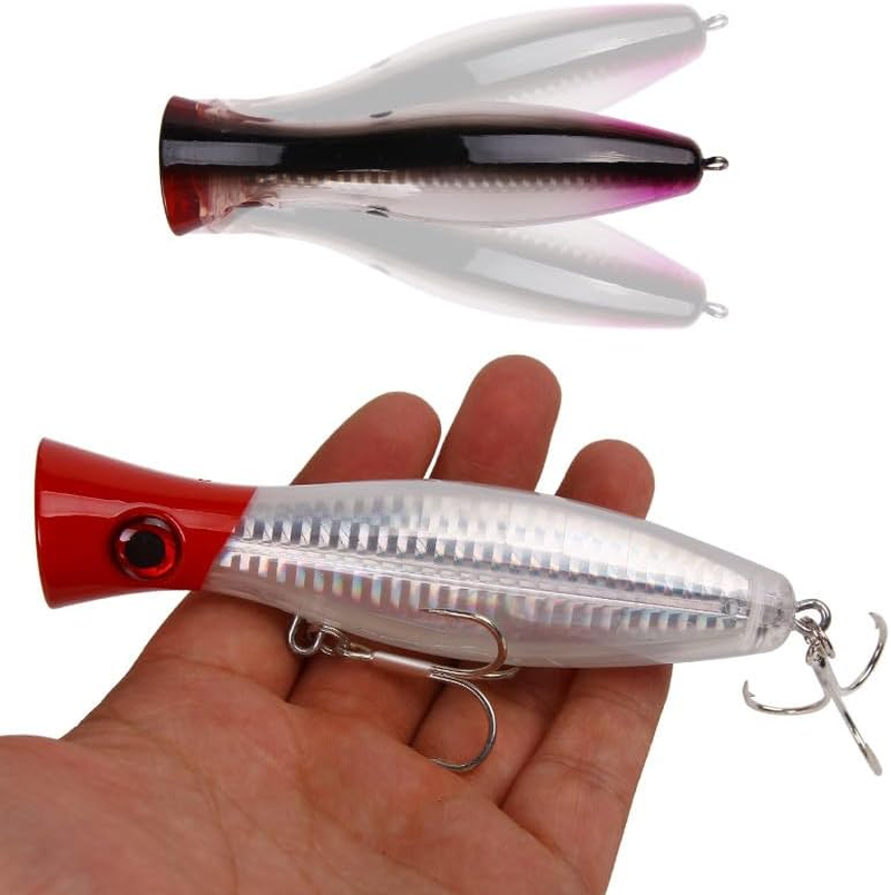 Fishing Lures, 3 Pcs Large Top Water Poppers 12.5Cm/ 40G Artificial Seal Lure 3D Eyes with Hooks and Ring for Saltwater Offshore, Surf Fishing Striped Bass, Bluefish