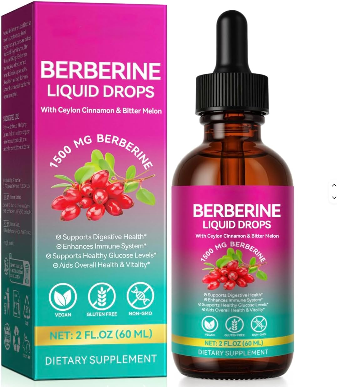 Berberine Liquid Drops 1500Mg &ndash; Plant-Based 10-In-1 Herbal Formula with Ceylon Cinnamon, Bitter Melon & Green Tea &ndash; Vegan, Non-Gmo, Gluten-Free &ndash; 60Ml Daily Wellness Supplement image number 5