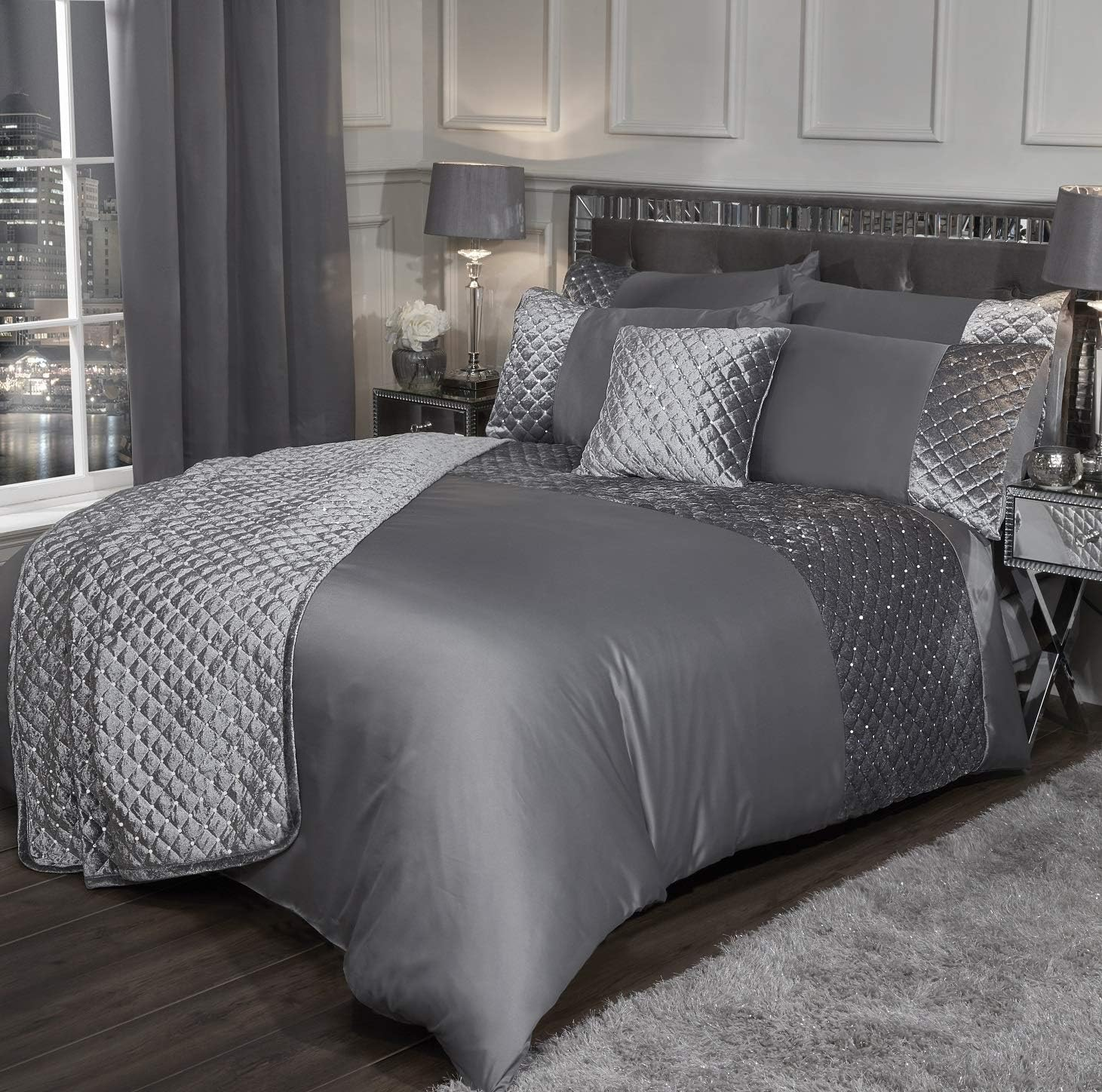 Emma Barclay Glamour - Quilted Sequin Velvet Duvet Set in Mink - Double Bed