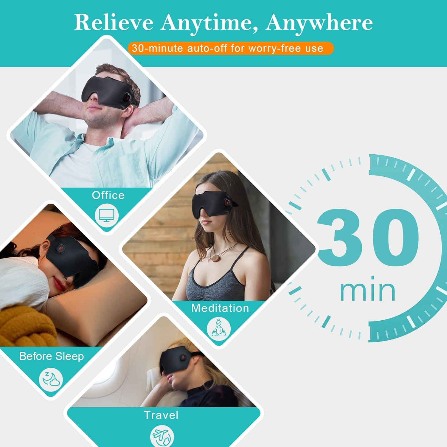 Heated Eye Mask for Dry Eyes, Cordless Eye Mask Warm Compress with Washable Cover, Blackout for Travel