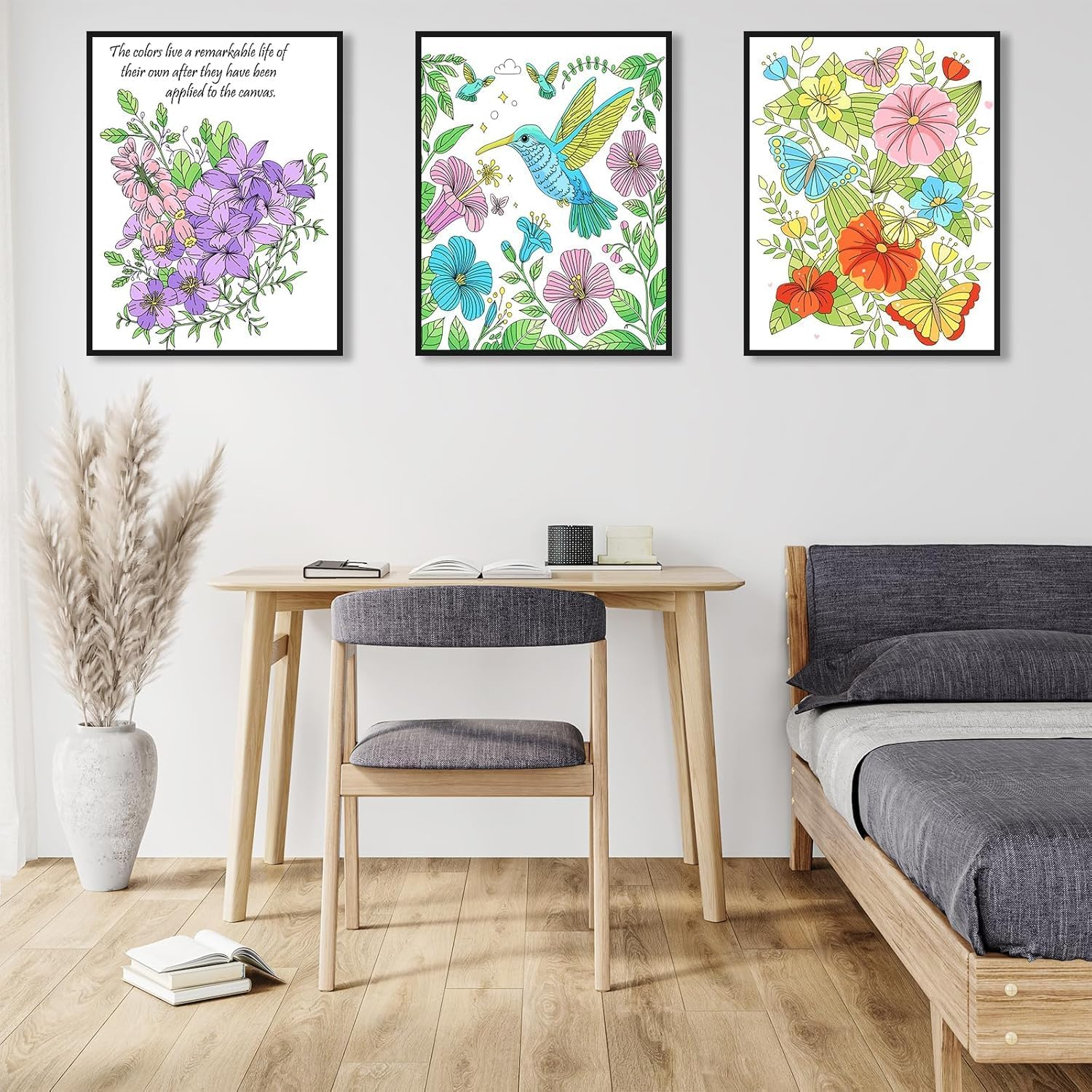 OSIMIG Easy and Cozy Adult Colouring Books Set, 3 Themes for Flower Inspirational Quotes, Colouring Books for Adults to Relax and Relieve Anxiety, 60 Patterns Top Spiral Bound