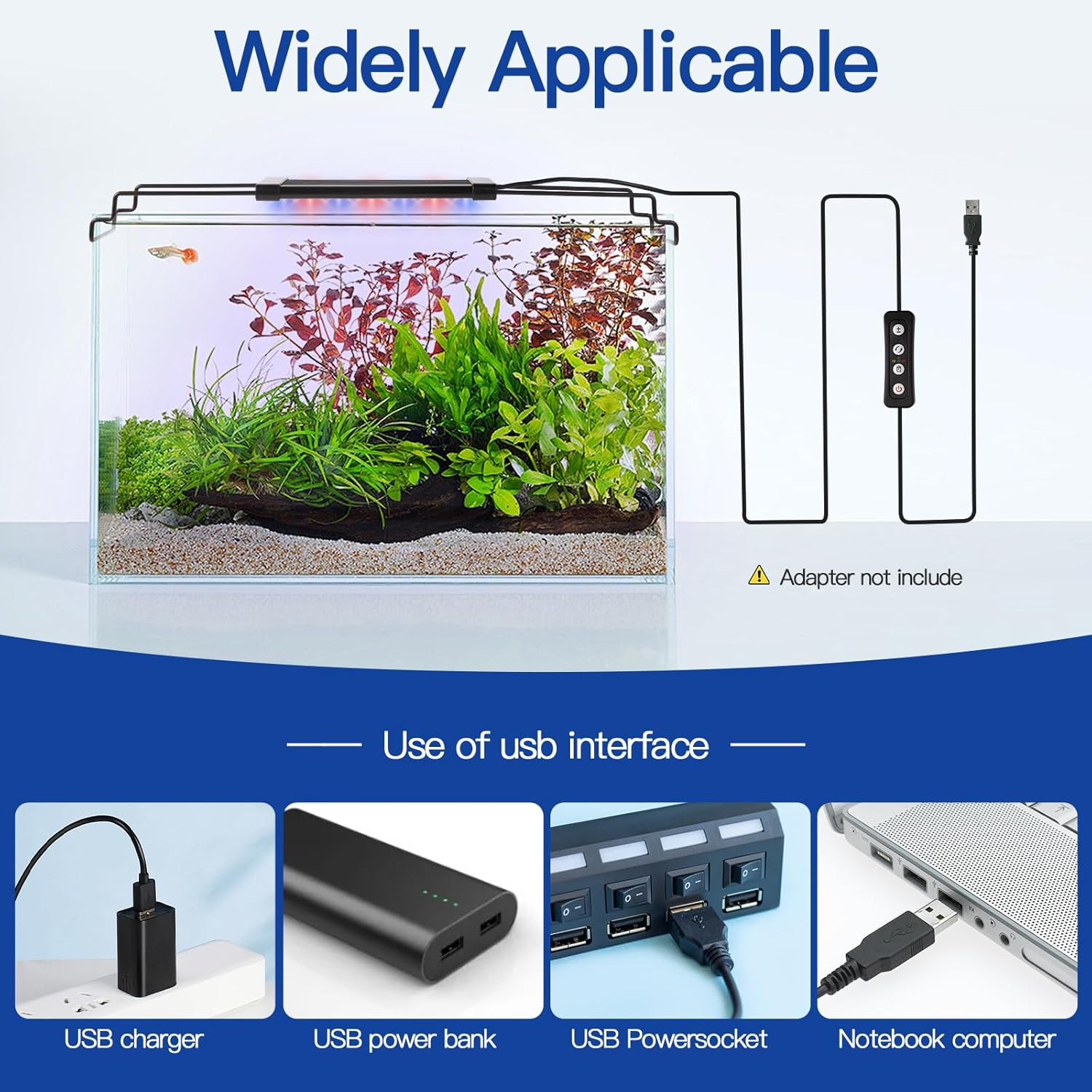 ABESTFISH Aquarium Light, 10W Full Spectrum USB Fish Tank Light with Extendable Brackets, Adjustable Aquarium Plant Light with External Controller, for 30-45CM Aquarium image number 1