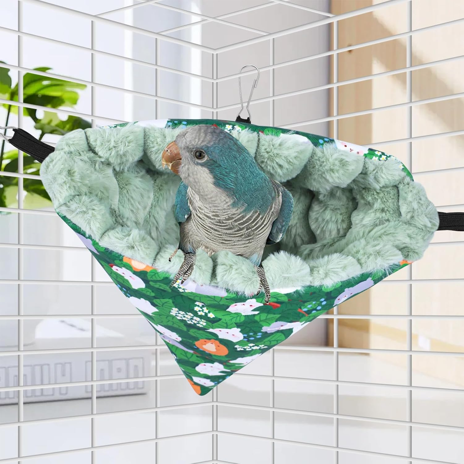 Yanmucy Bird Nests for Cages Waterproof Plush Winter Bird Hammock Hanging Warm Parrot Bed Cozy Corner Parrot House Tent for Sleeping Playing (Blue, Medium)