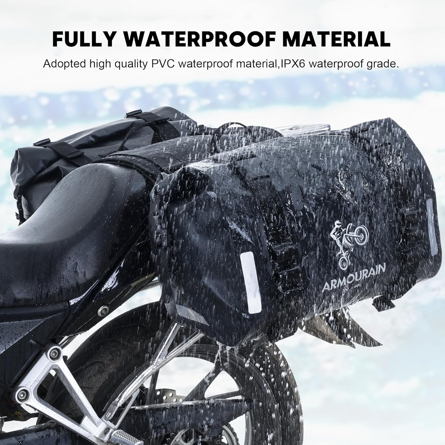 Motorcycle Saddle Bag 70L (35L*2) Motorcycle Equipment Cycling Rear Seat Bag (Black) - Yellow image number 5