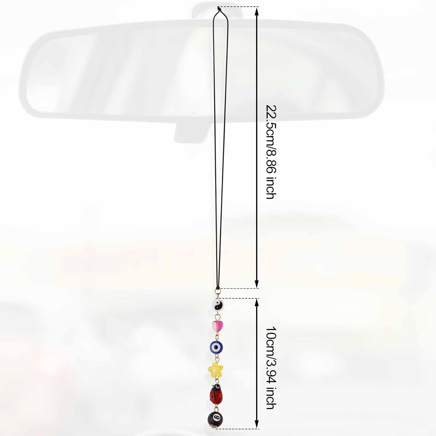 Good Lucky Days Car Charm, Evil Eye Car Hanging Ornament Beaded Lanyard Decor Rear View Mirror Car Ornament Cute Boho Flower Yin Yang Bead for Car Decor image number 6